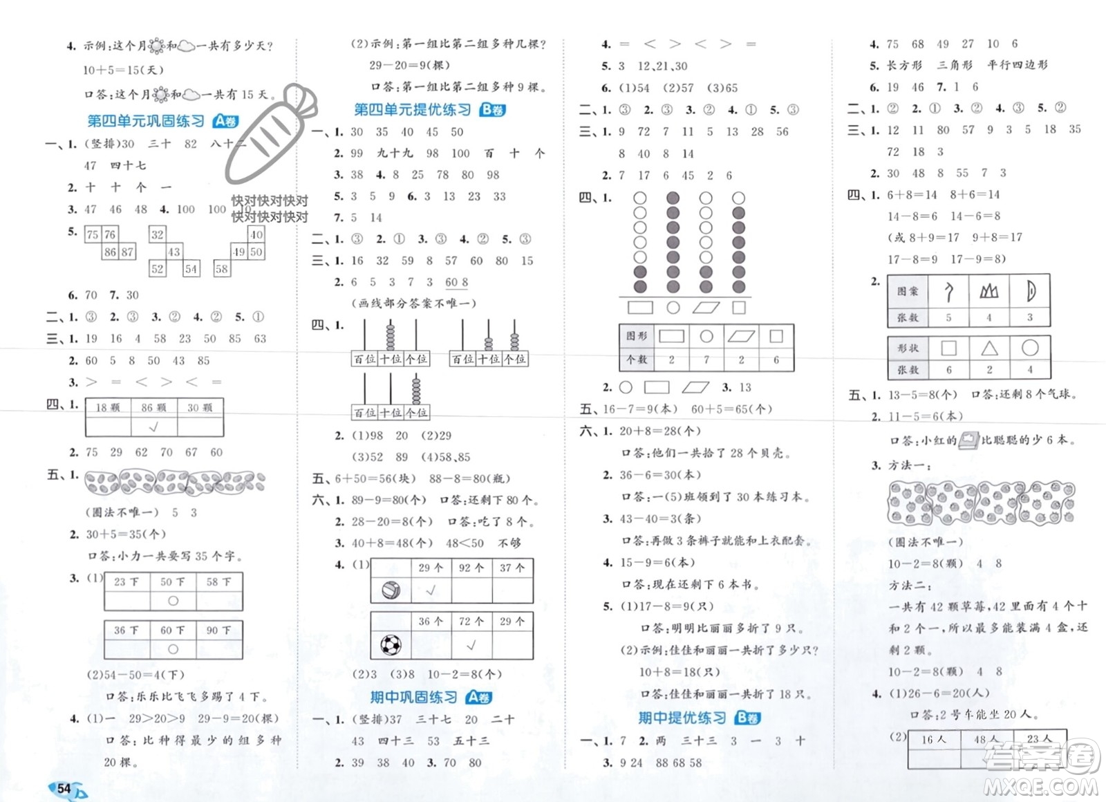 西安出版社2024年春53全優(yōu)卷一年級數(shù)學(xué)下冊人教版參考答案