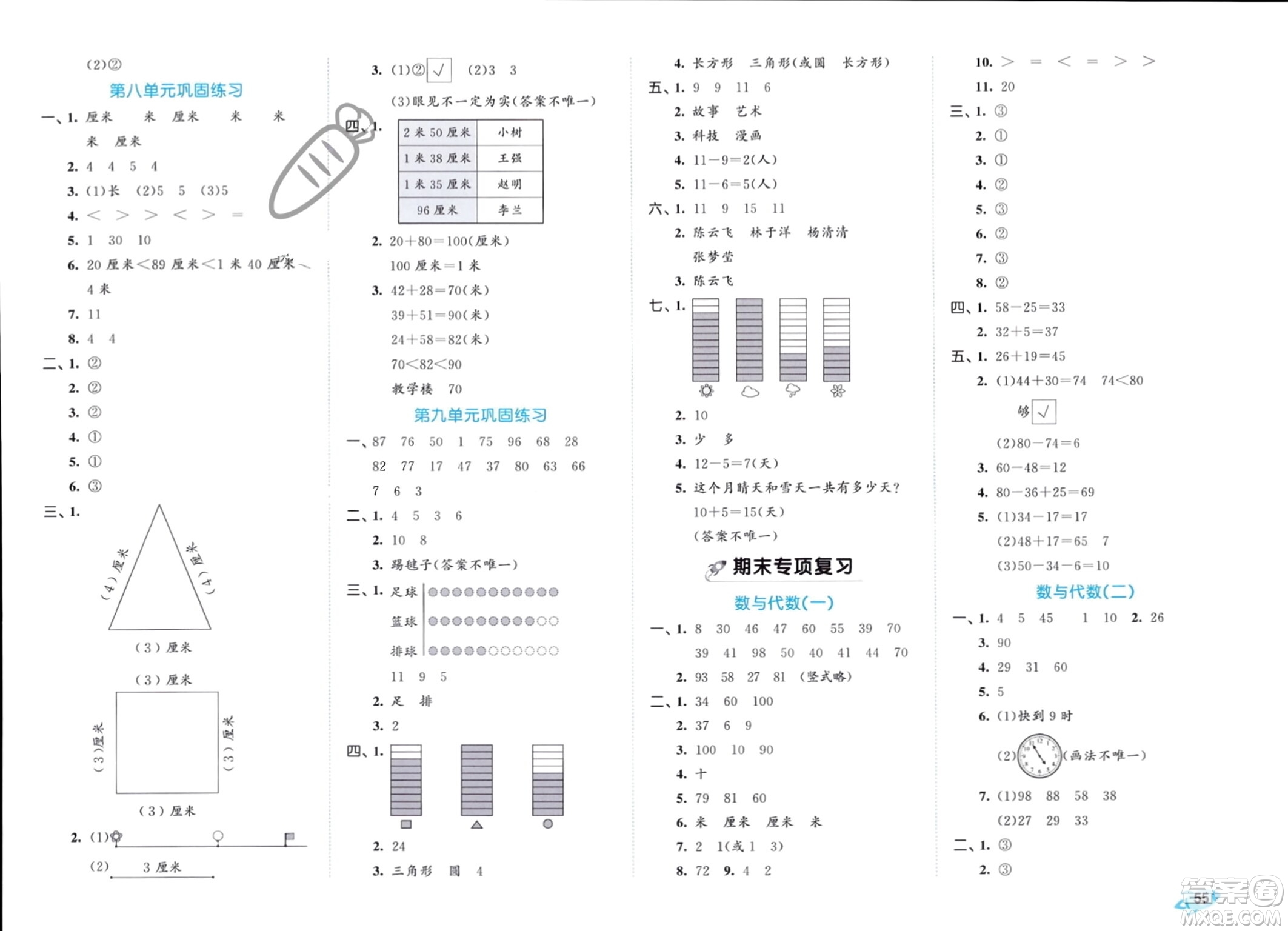 西安出版社2024年春53全優(yōu)卷一年級(jí)數(shù)學(xué)下冊(cè)青島版參考答案