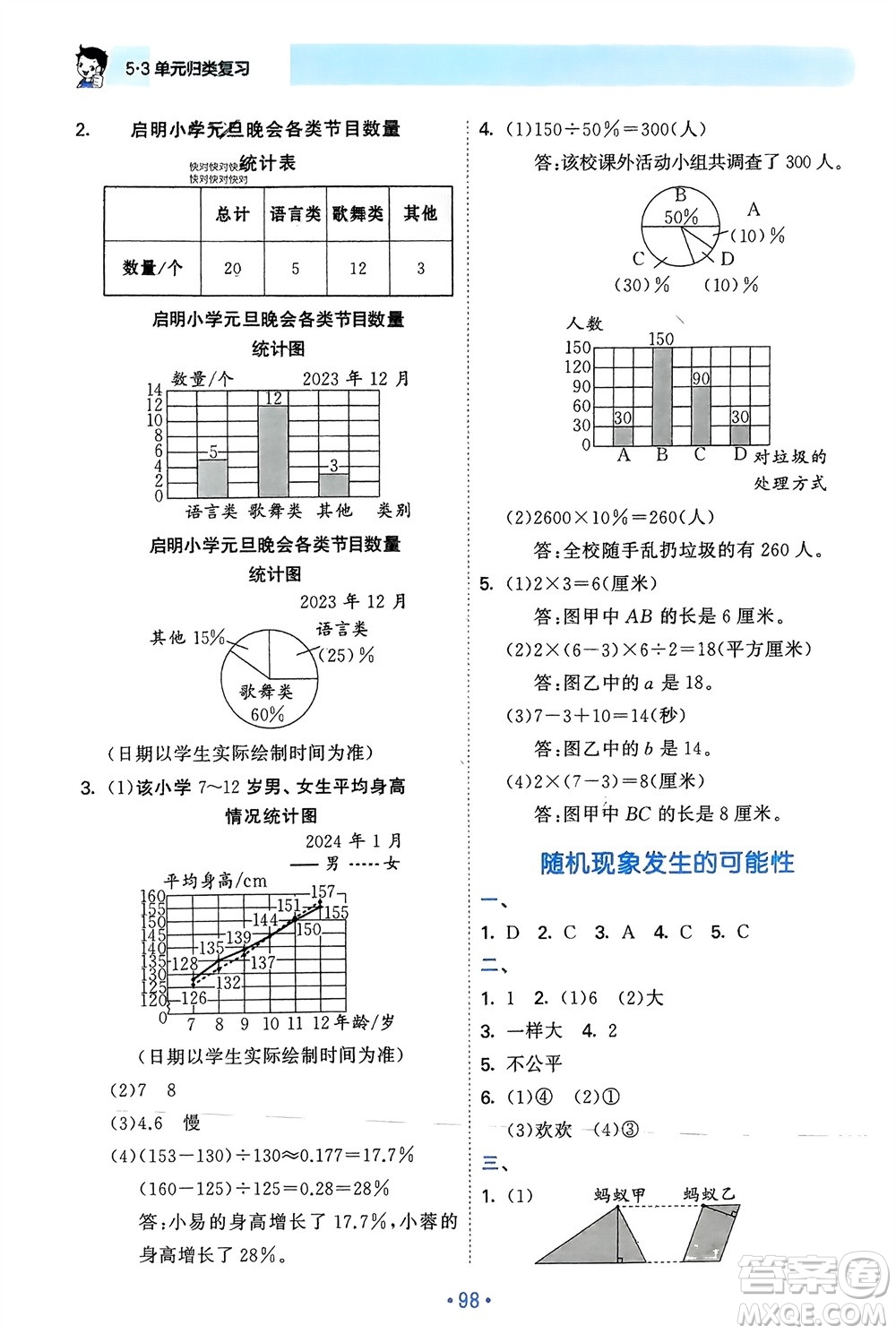 首都師范大學(xué)出版社2024年春53單元歸類復(fù)習(xí)六年級數(shù)學(xué)下冊蘇教版參考答案