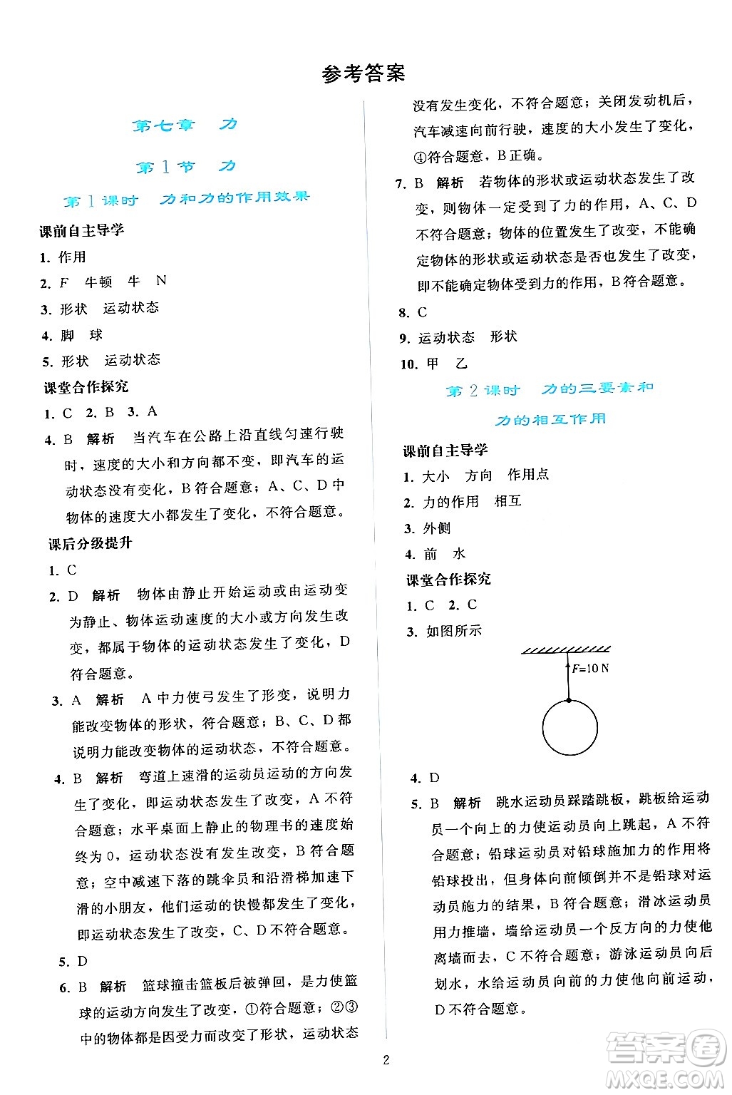 人民教育出版社2024年春同步輕松練習(xí)八年級物理下冊人教版答案