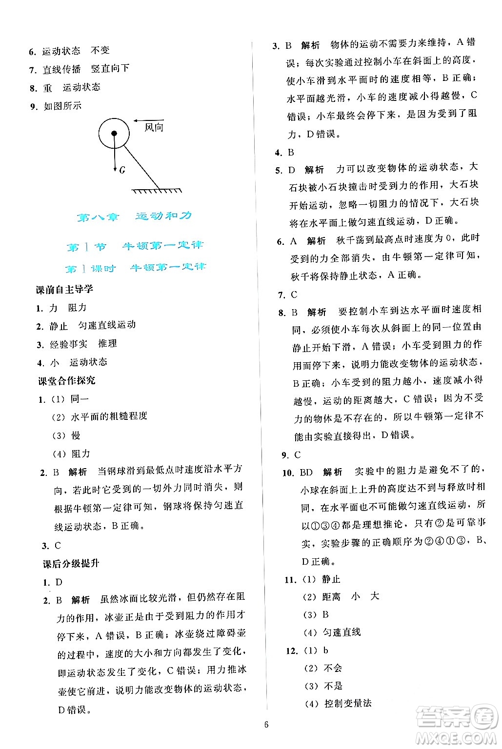 人民教育出版社2024年春同步輕松練習(xí)八年級物理下冊人教版答案