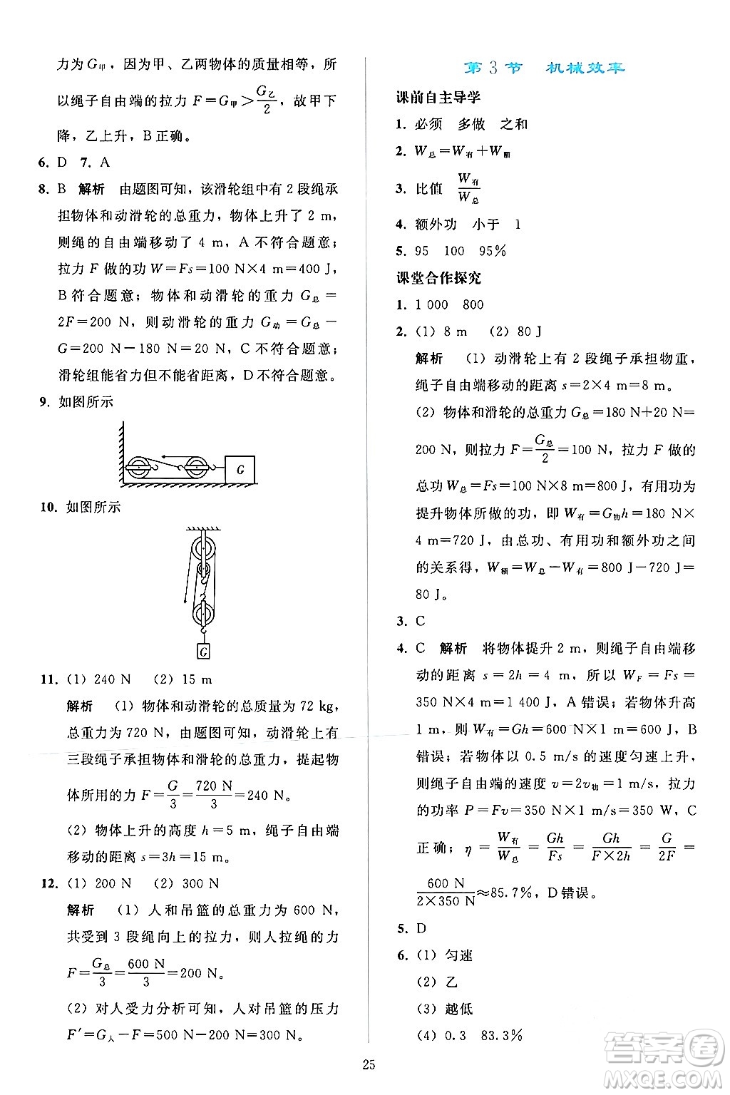 人民教育出版社2024年春同步輕松練習(xí)八年級物理下冊人教版答案