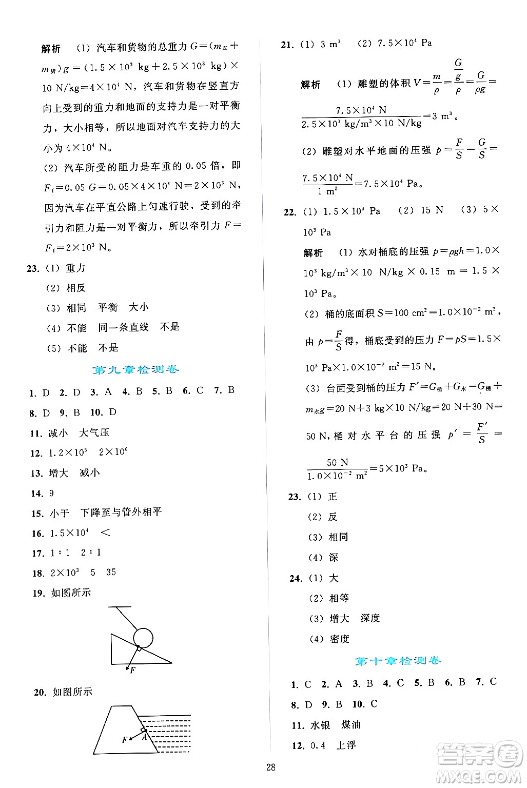 人民教育出版社2024年春同步輕松練習(xí)八年級物理下冊人教版答案