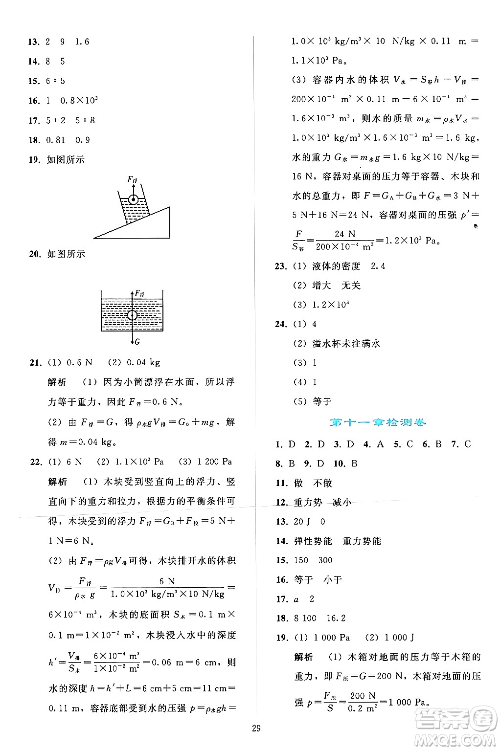 人民教育出版社2024年春同步輕松練習(xí)八年級物理下冊人教版答案