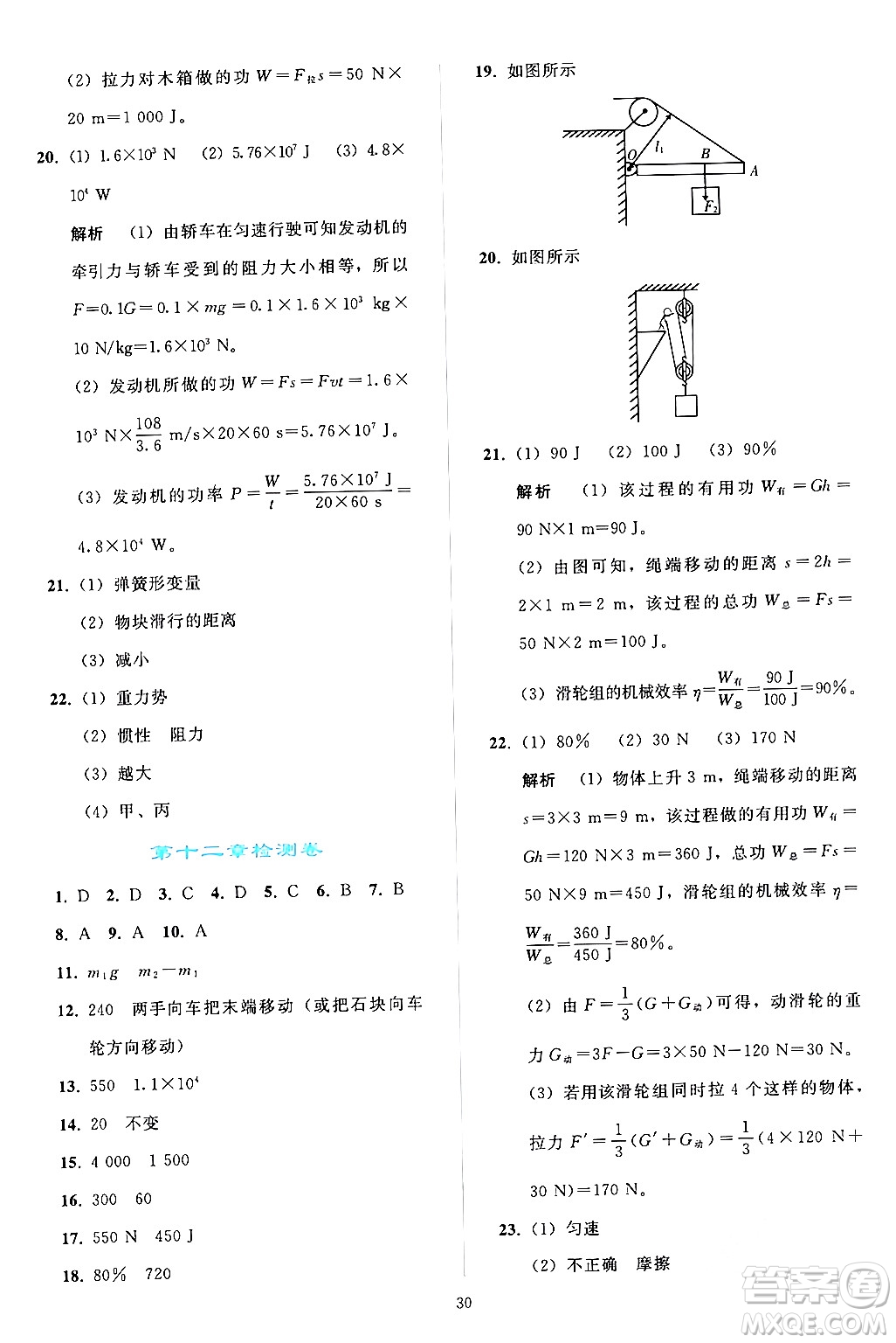 人民教育出版社2024年春同步輕松練習(xí)八年級物理下冊人教版答案