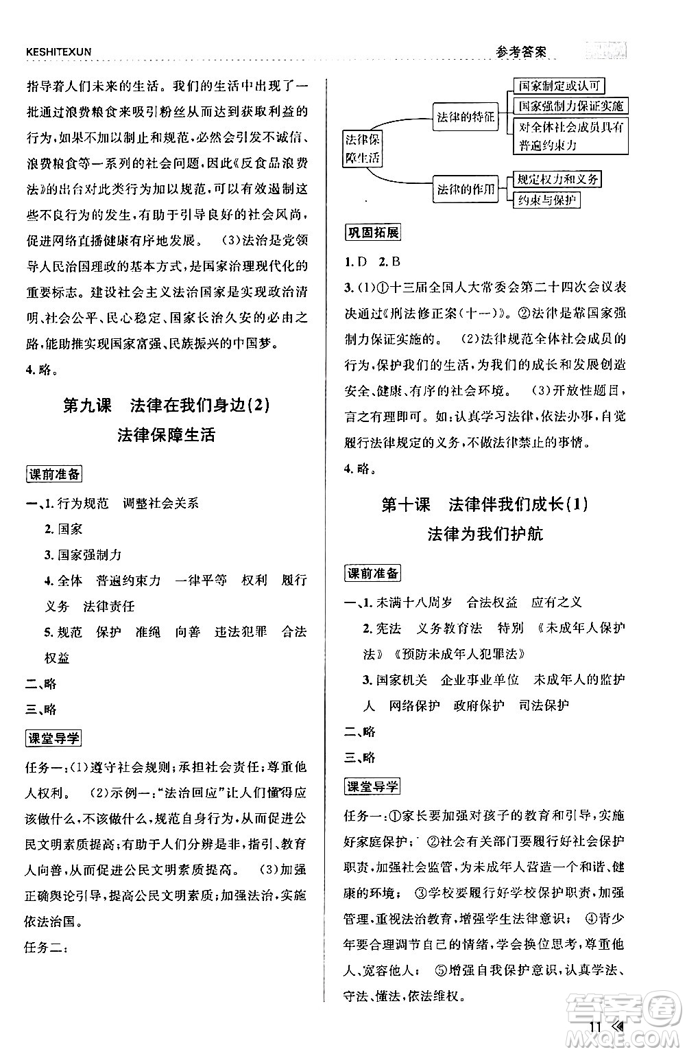 浙江人民出版社2024年春課時(shí)特訓(xùn)七年級道德與法治下冊通用版答案