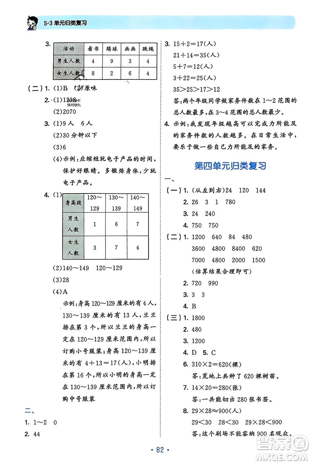 首都師范大學(xué)出版社2024年春53單元?dú)w類復(fù)習(xí)三年級(jí)數(shù)學(xué)下冊(cè)人教版參考答案