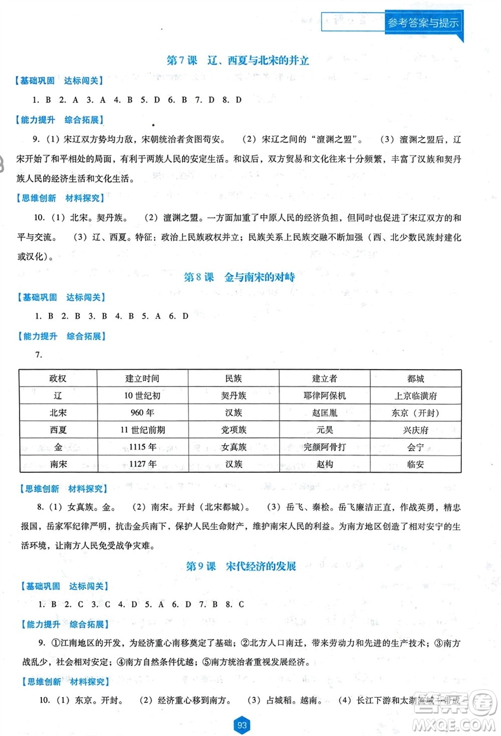 遼海出版社2024年春新課程能力培養(yǎng)七年級歷史下冊人教版D版大連專版參考答案