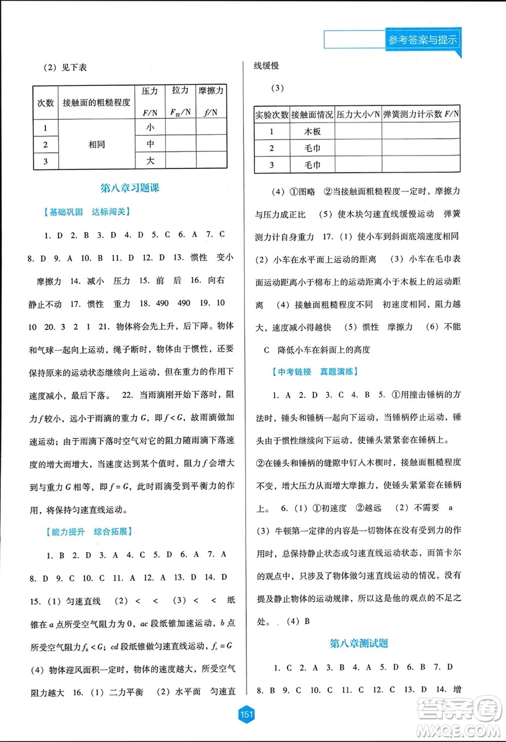 遼海出版社2024年春新課程能力培養(yǎng)八年級(jí)物理下冊(cè)人教版D版大連專版參考答案