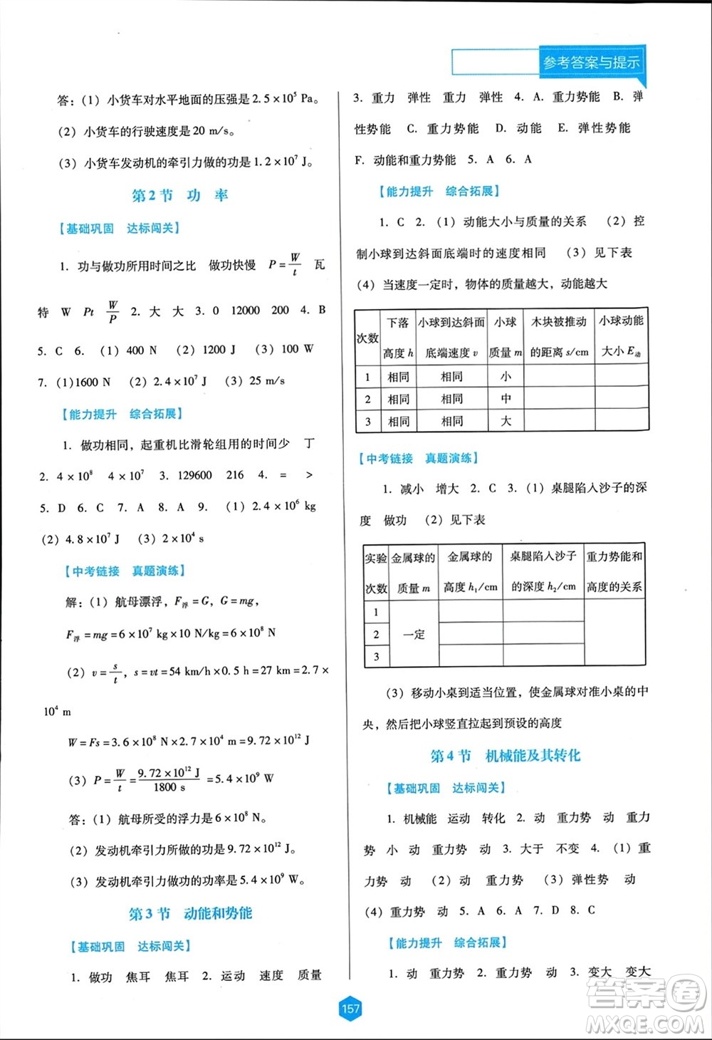 遼海出版社2024年春新課程能力培養(yǎng)八年級(jí)物理下冊(cè)人教版D版大連專版參考答案