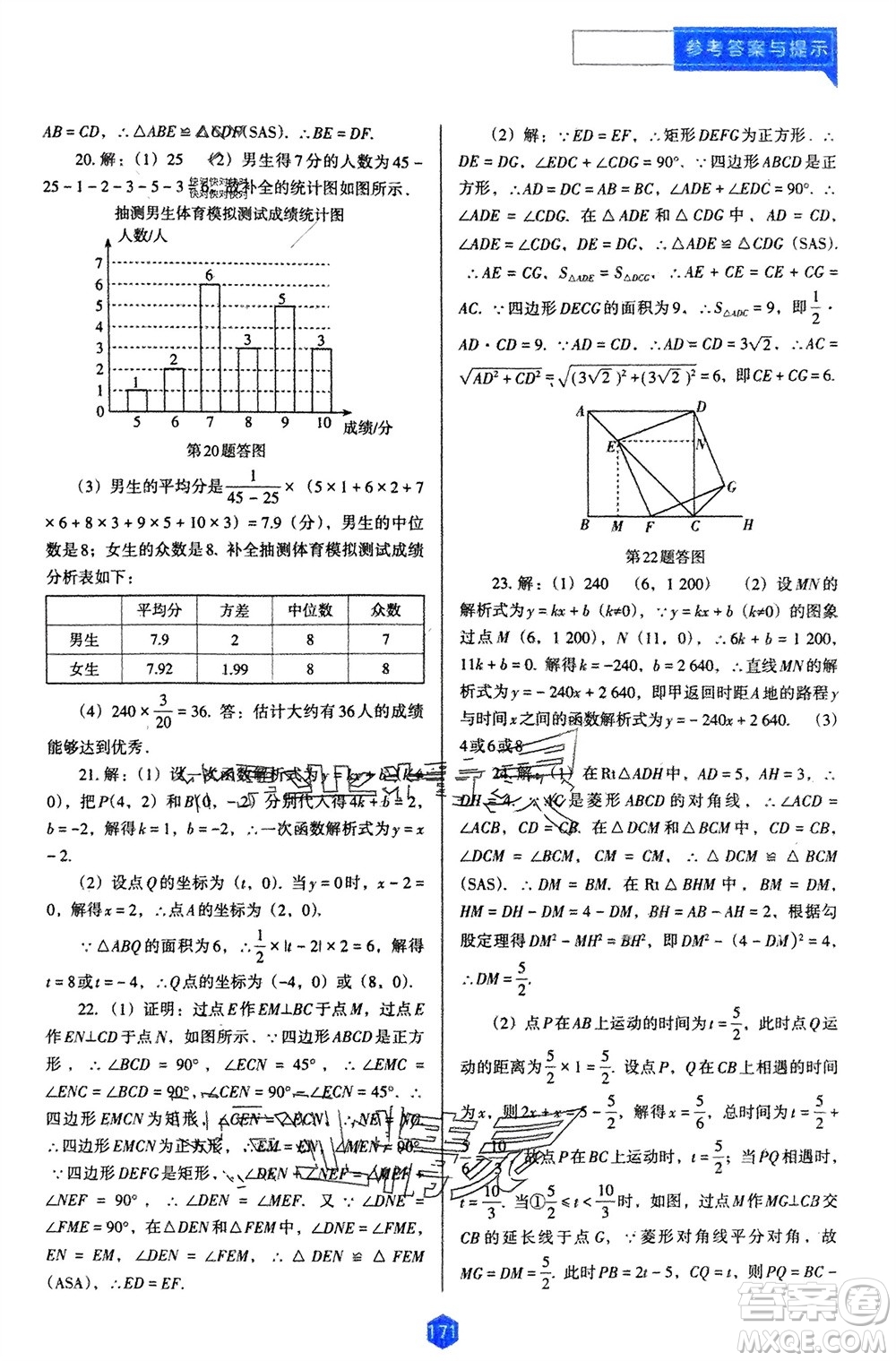 遼海出版社2024年春新課程能力培養(yǎng)八年級數(shù)學下冊人教版D版大連專版參考答案