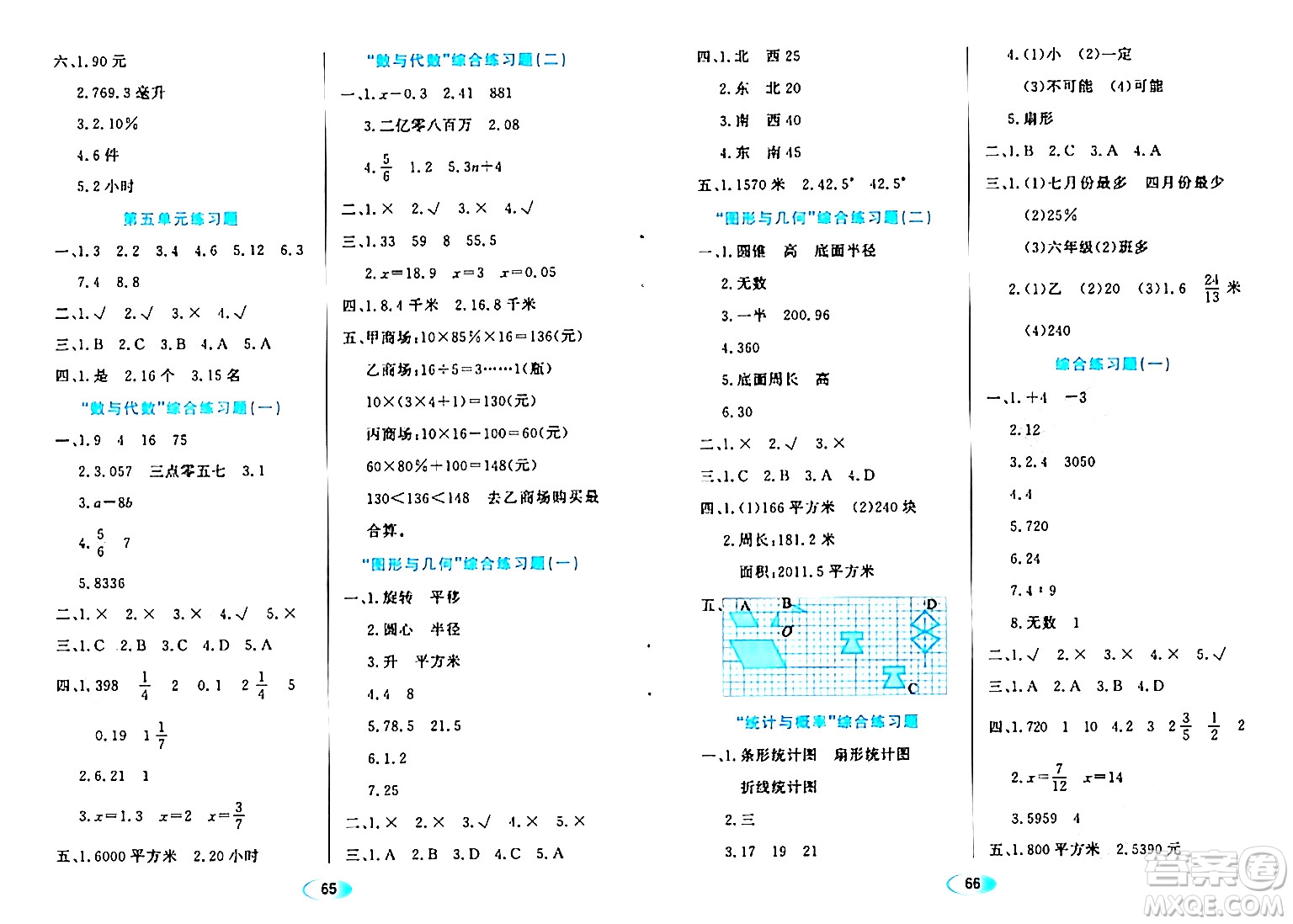 黑龍江教育出版社2024年春資源與評價六年級數學下冊人教版答案