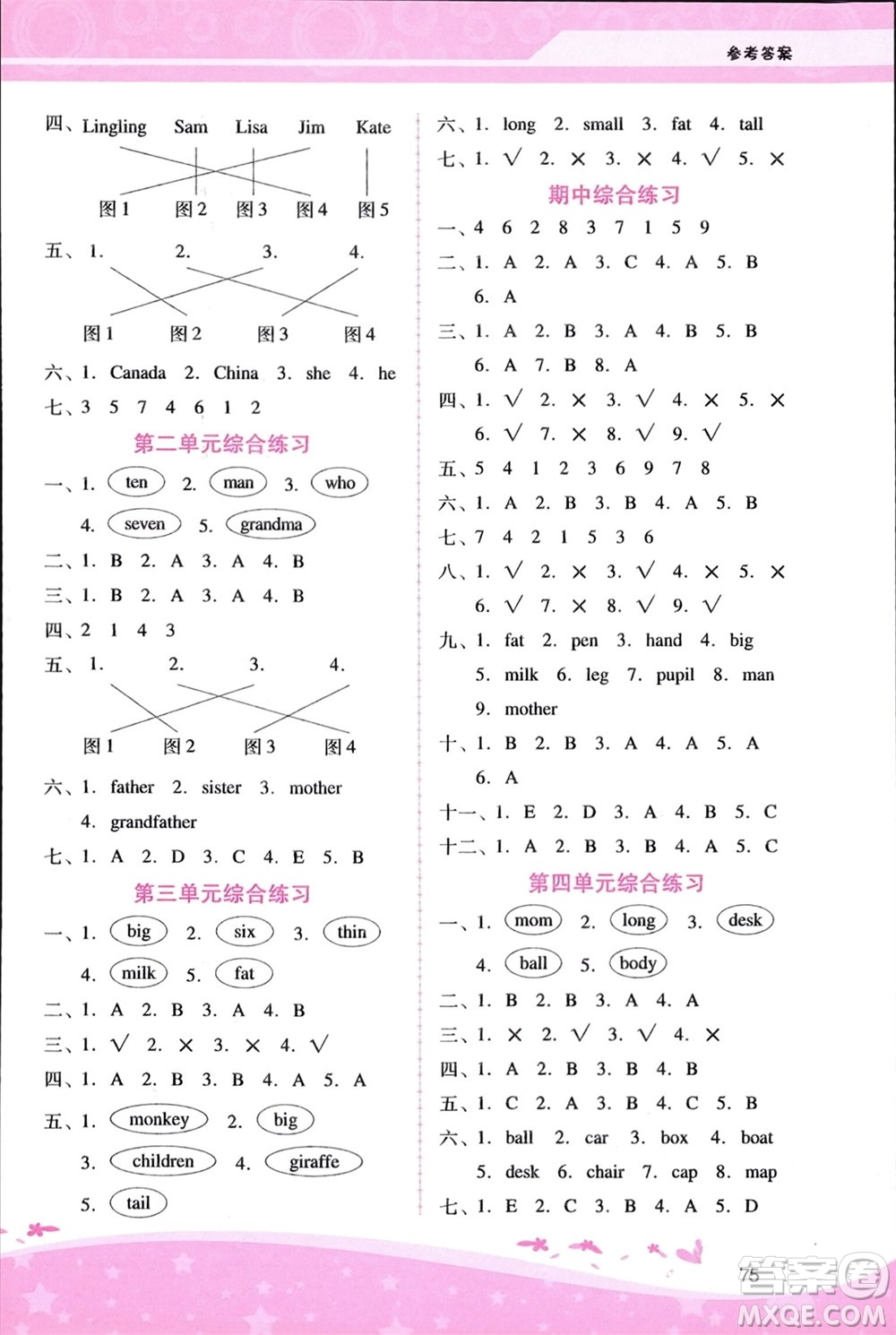 廣西師范大學出版社2024年春自主與互動學習新課程學習輔導三年級英語下冊人教版參考答案