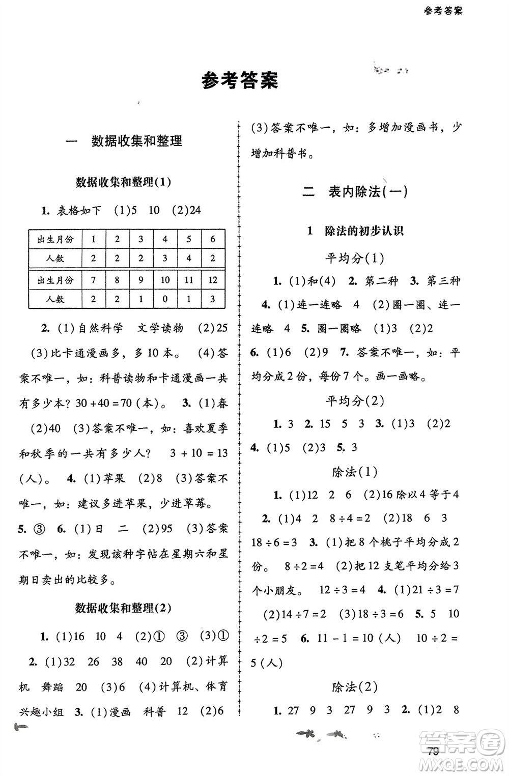 人民教育出版社2024年春課堂活動(dòng)手冊(cè)新課程學(xué)習(xí)輔導(dǎo)二年級(jí)數(shù)學(xué)下冊(cè)人教版參考答案