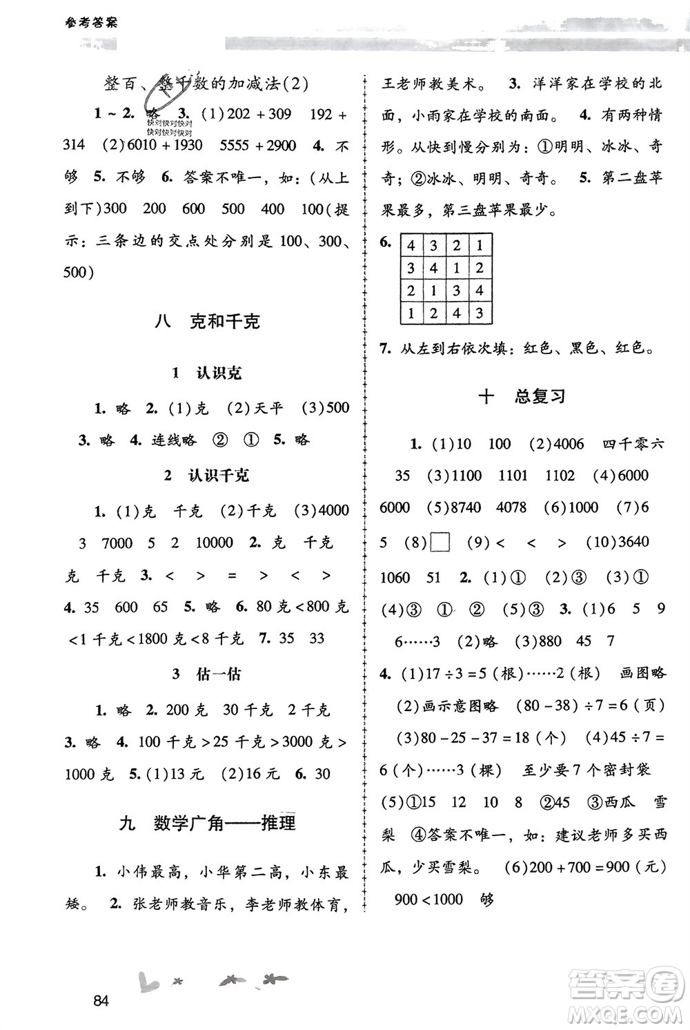 人民教育出版社2024年春課堂活動(dòng)手冊(cè)新課程學(xué)習(xí)輔導(dǎo)二年級(jí)數(shù)學(xué)下冊(cè)人教版參考答案