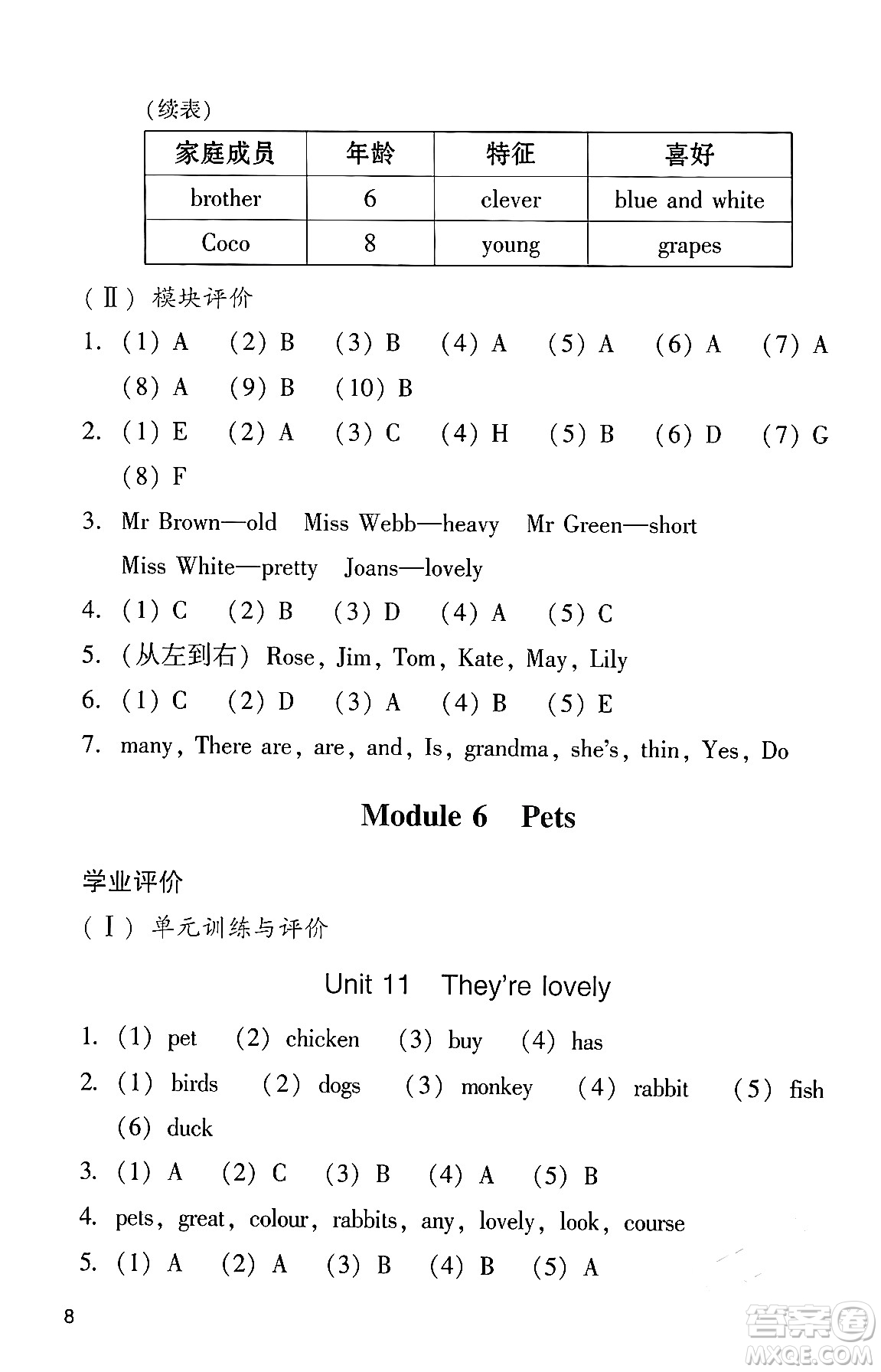 廣州出版社2024年春陽光學(xué)業(yè)評價三年級英語下冊教科版答案