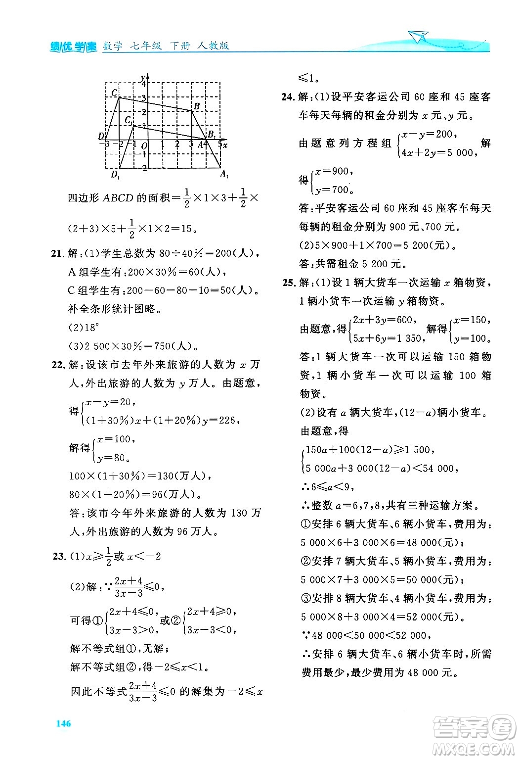 人民教育出版社2024年春績(jī)優(yōu)學(xué)案七年級(jí)數(shù)學(xué)下冊(cè)人教版答案