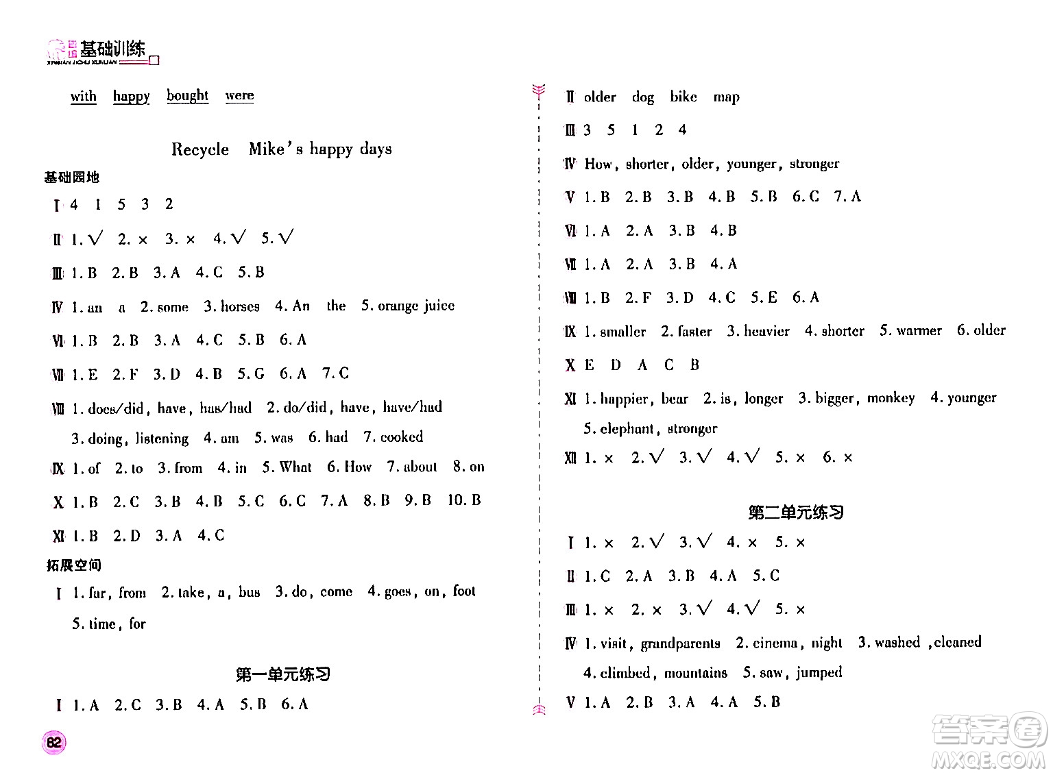 安徽少年兒童出版社2024年春新編基礎(chǔ)訓(xùn)練六年級(jí)英語(yǔ)下冊(cè)人教版答案