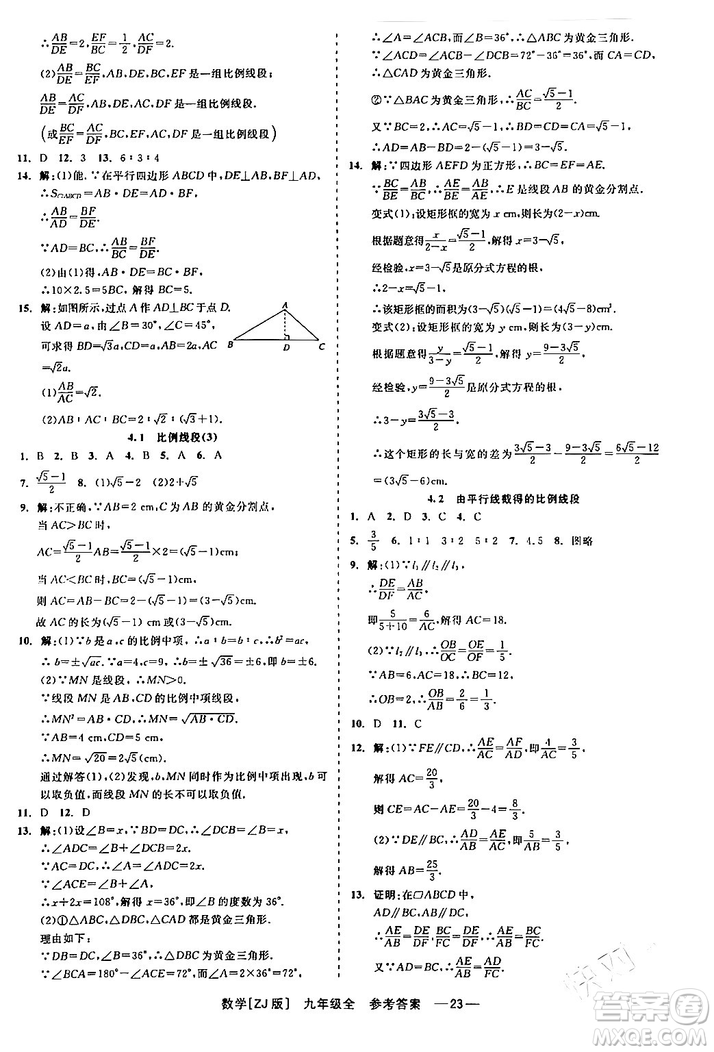 浙江工商大學(xué)出版社2024年春精彩練習(xí)就練這一本九年級(jí)數(shù)學(xué)下冊(cè)浙教版答案