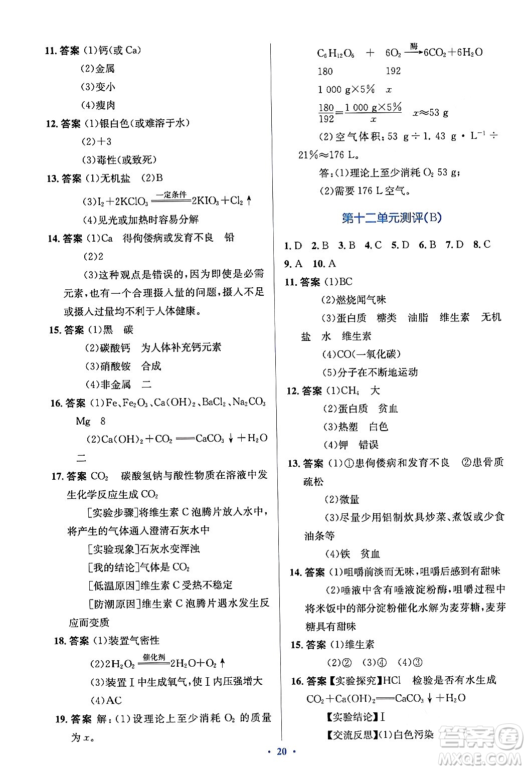 人民教育出版社2024年春人教金學(xué)典同步解析與測評學(xué)考練九年級化學(xué)下冊人教版答案