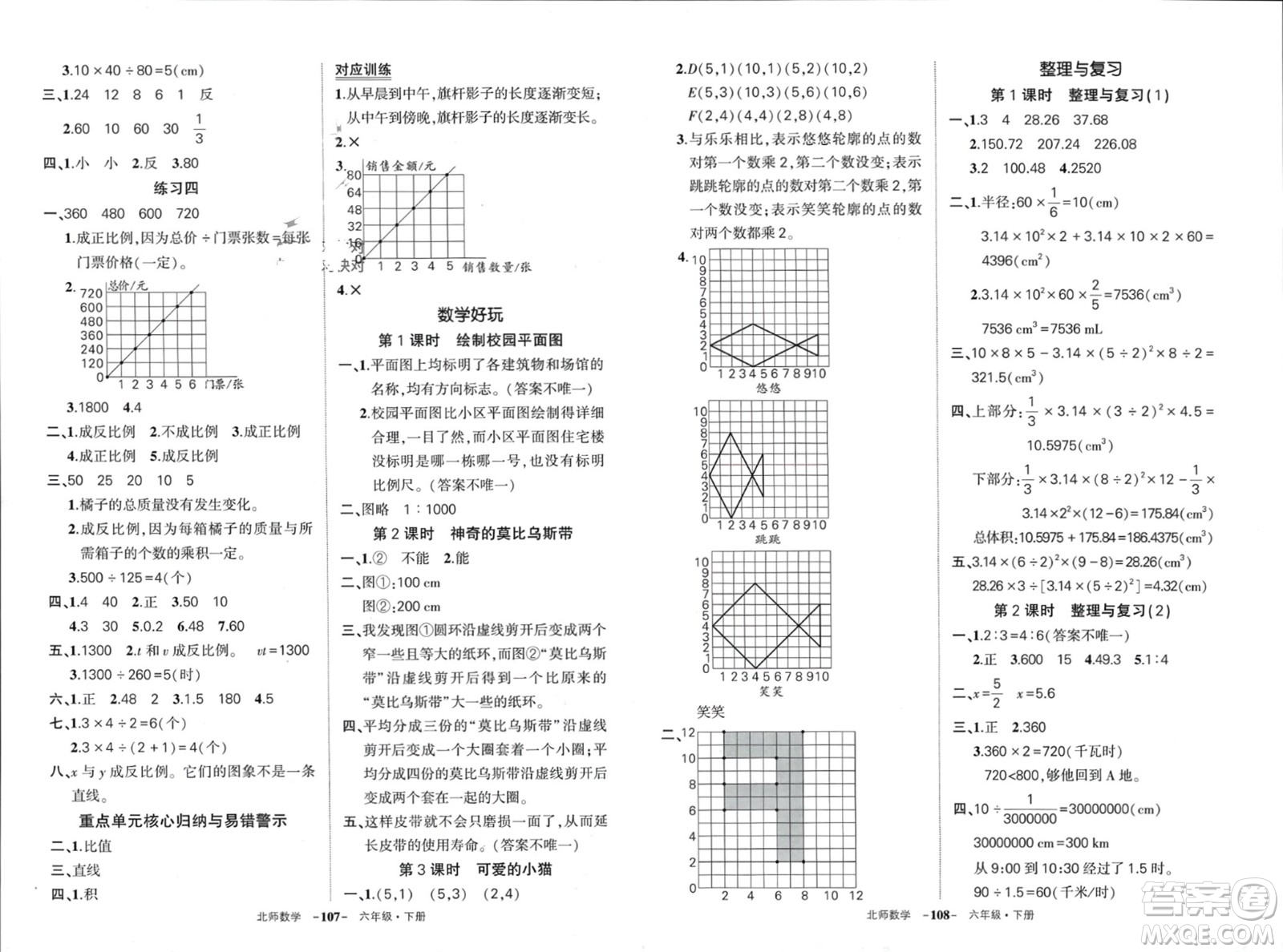 西安出版社2024年春狀元成才路創(chuàng)優(yōu)作業(yè)100分六年級(jí)數(shù)學(xué)下冊(cè)北師大版參考答案