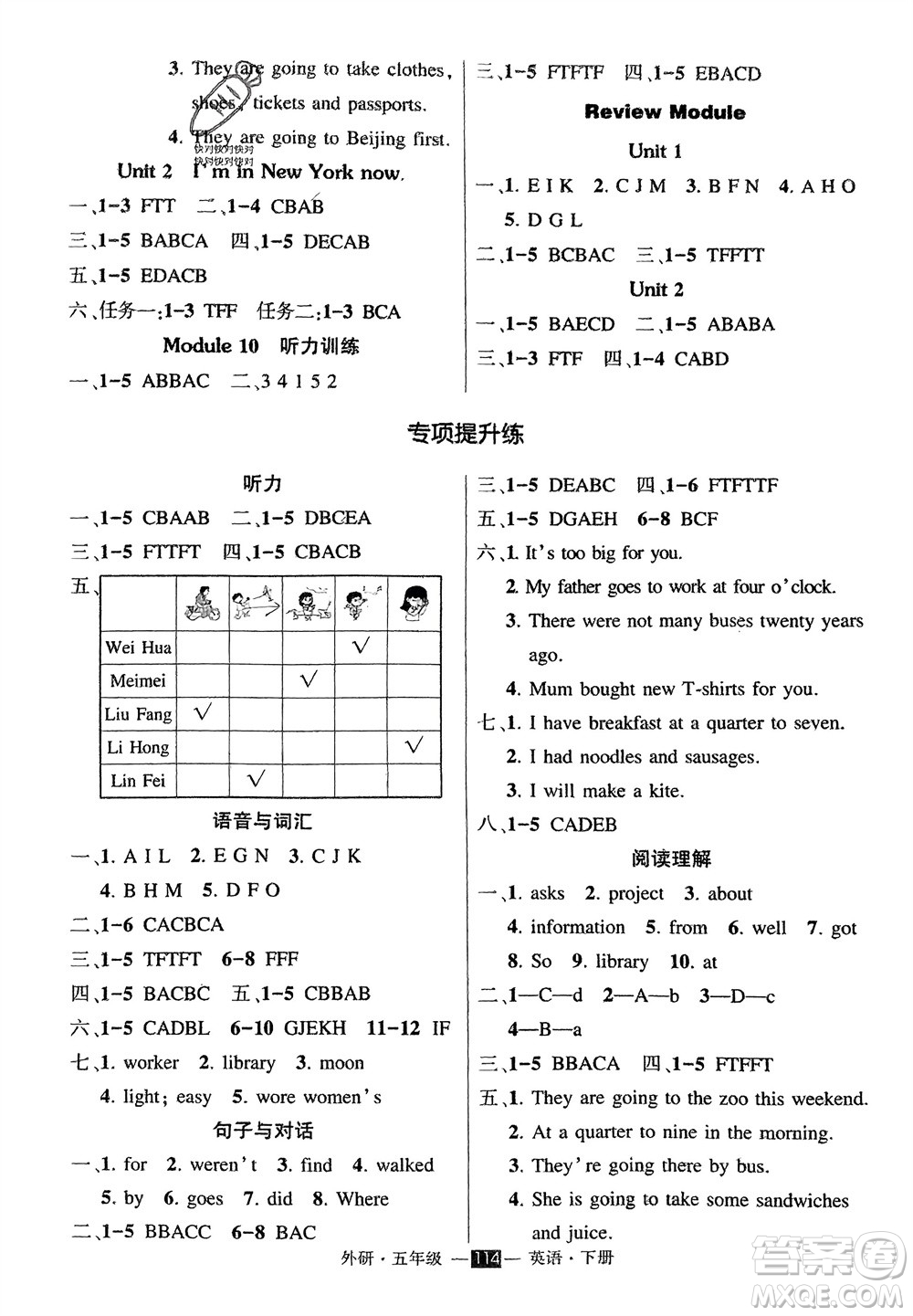 長江出版社2024年春狀元成才路創(chuàng)優(yōu)作業(yè)100分五年級英語下冊外研版參考答案