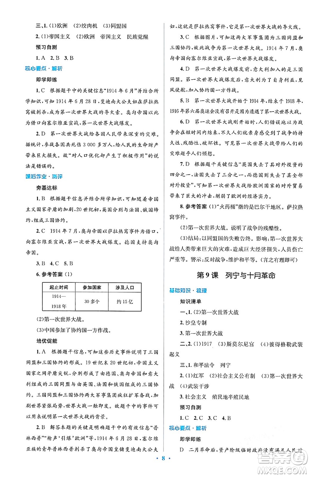 人民教育出版社2024年春人教金學(xué)典同步解析與測評學(xué)考練九年級歷史下冊人教版答案