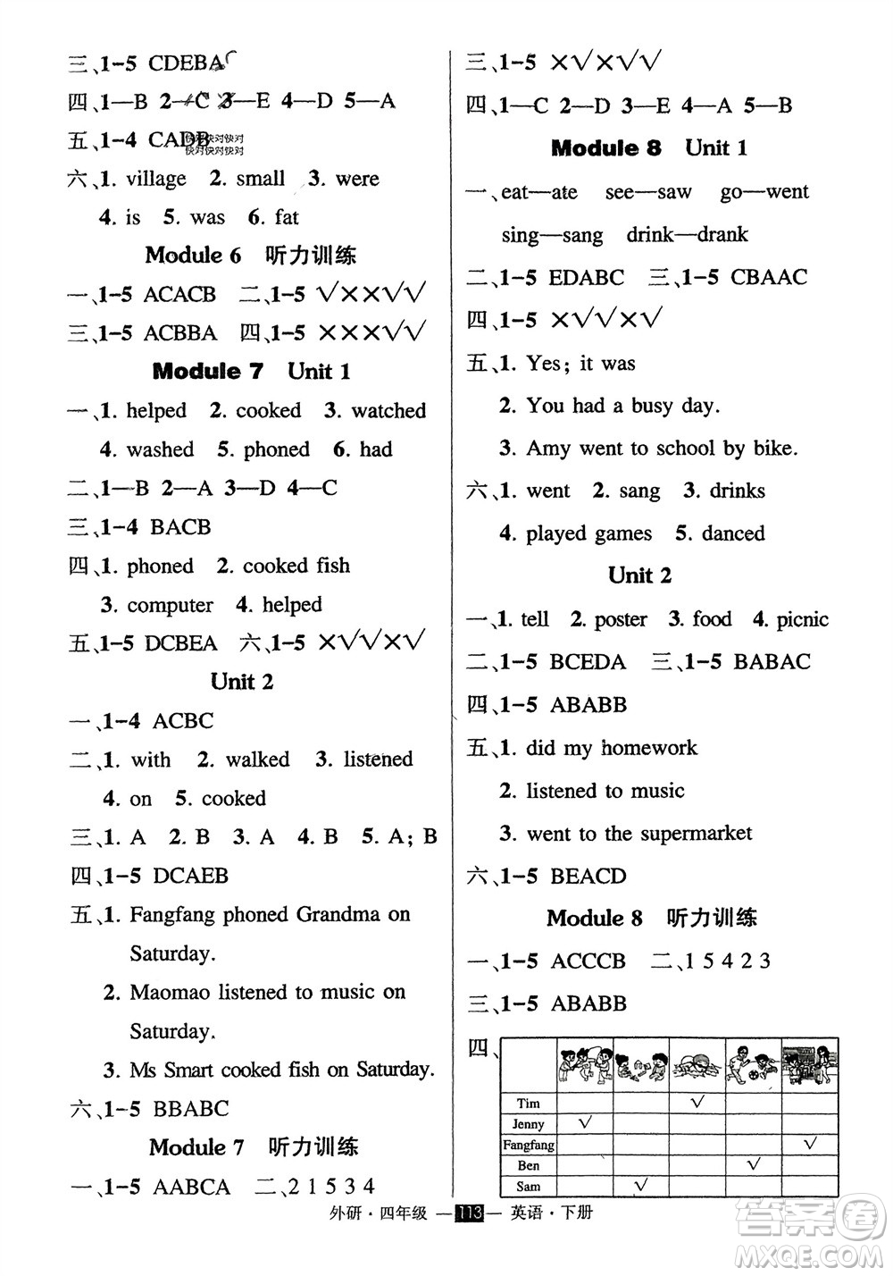 長江出版社2024年春狀元成才路創(chuàng)優(yōu)作業(yè)100分四年級英語下冊外研版參考答案