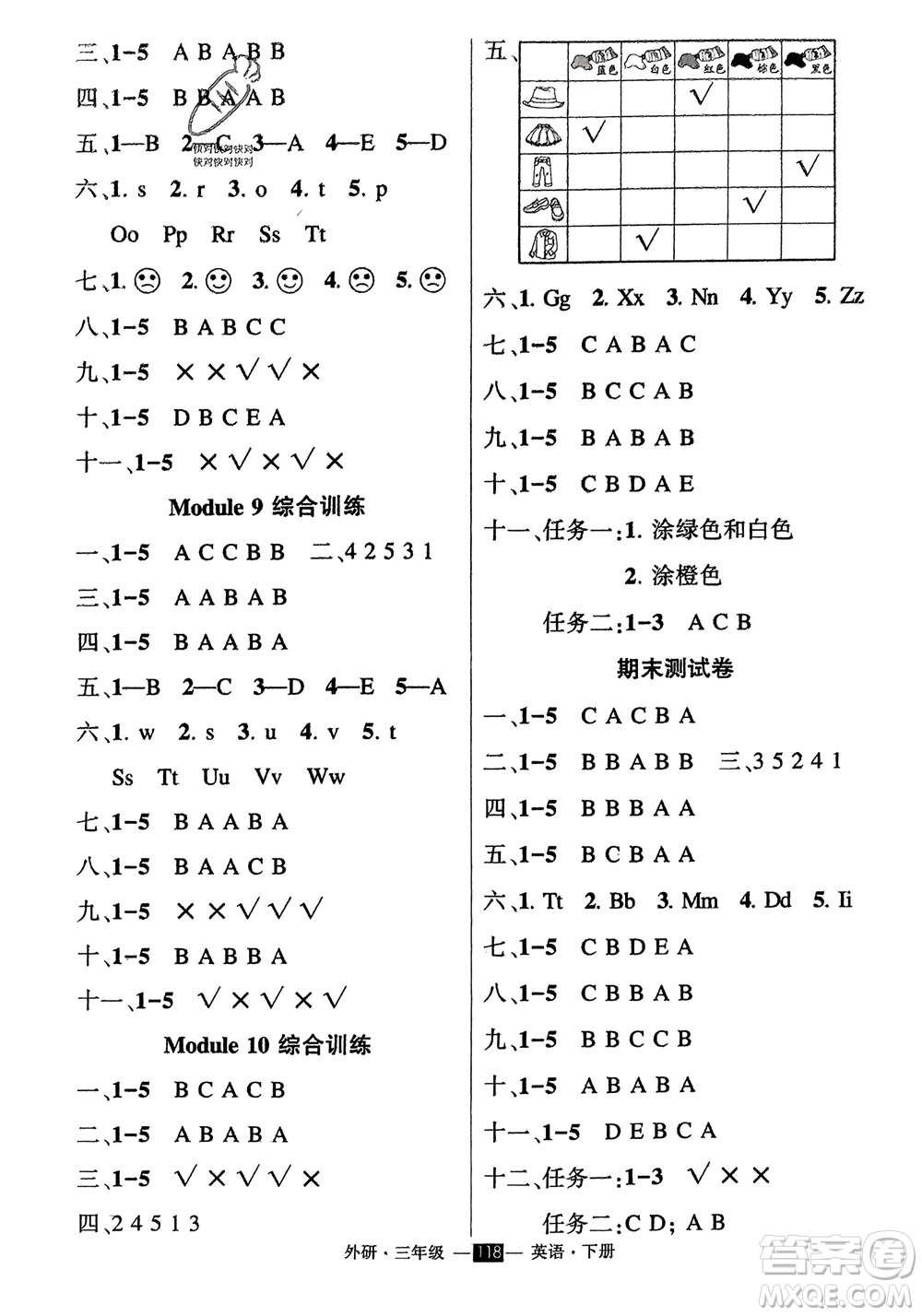 長江出版社2024年春狀元成才路創(chuàng)優(yōu)作業(yè)100分三年級(jí)英語下冊外研版參考答案