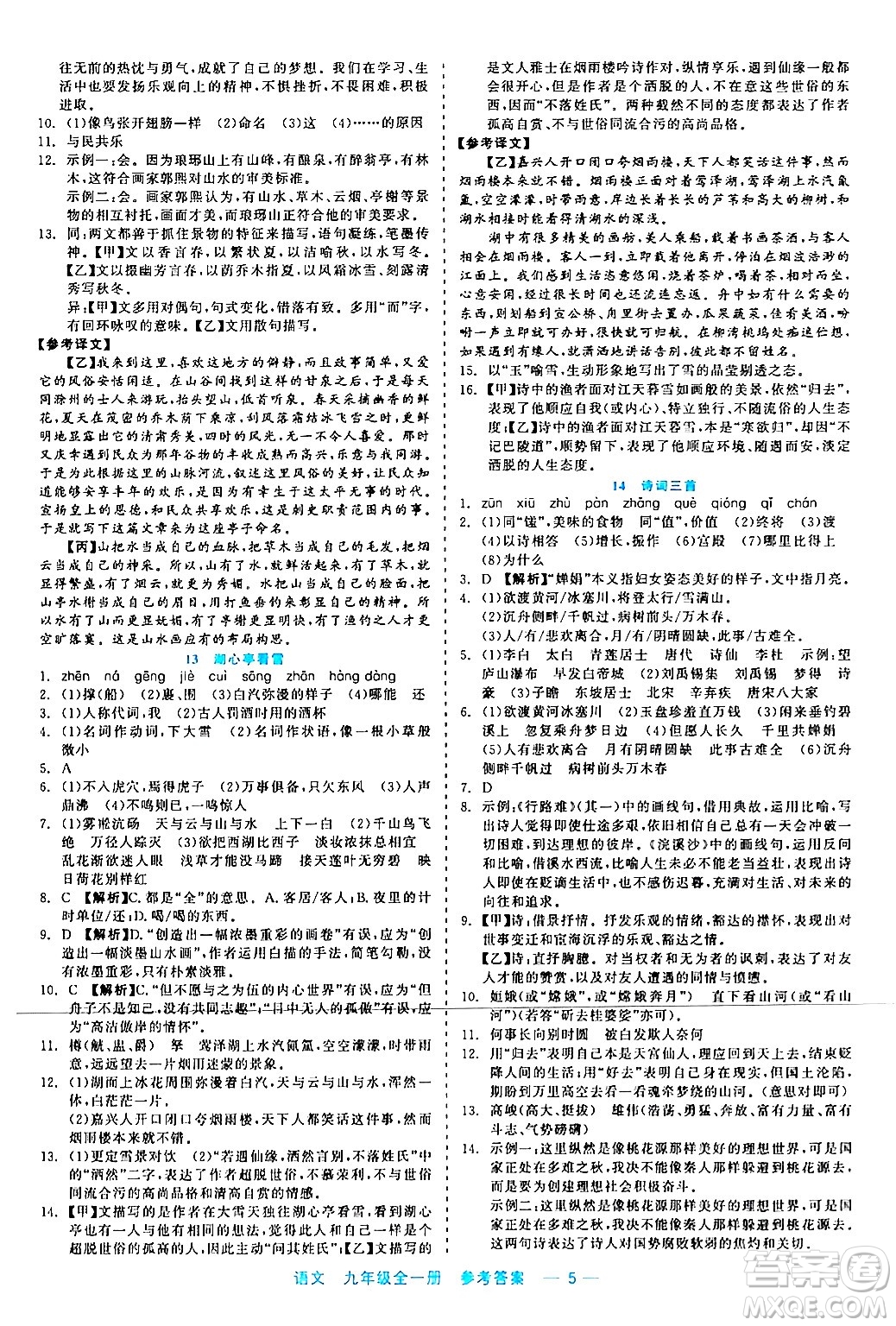 浙江工商大學(xué)出版社2024年春精彩練習(xí)就練這一本九年級語文下冊通用版答案