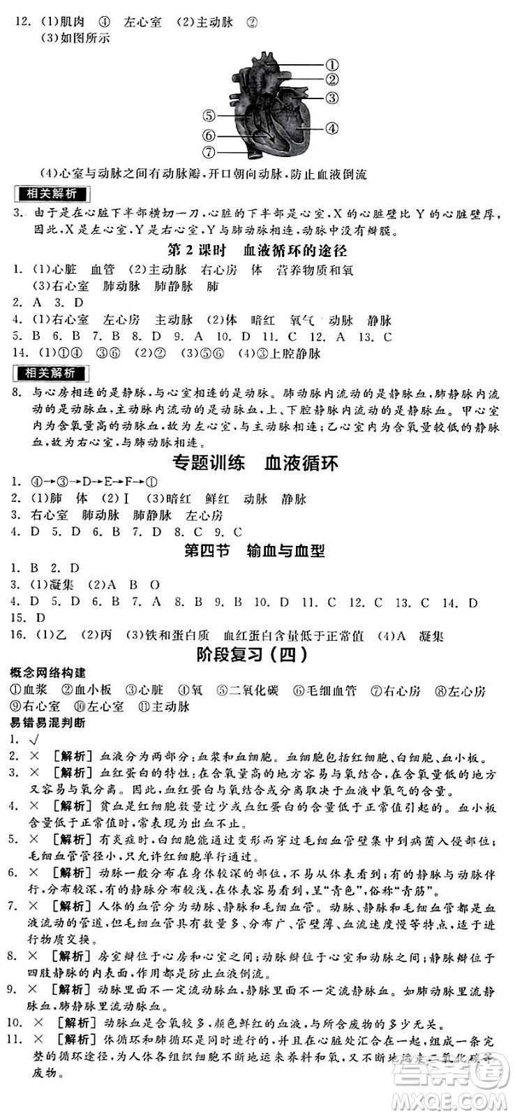 陽光出版社2024年春全品作業(yè)本七年級生物下冊人教版內(nèi)蒙古專版答案