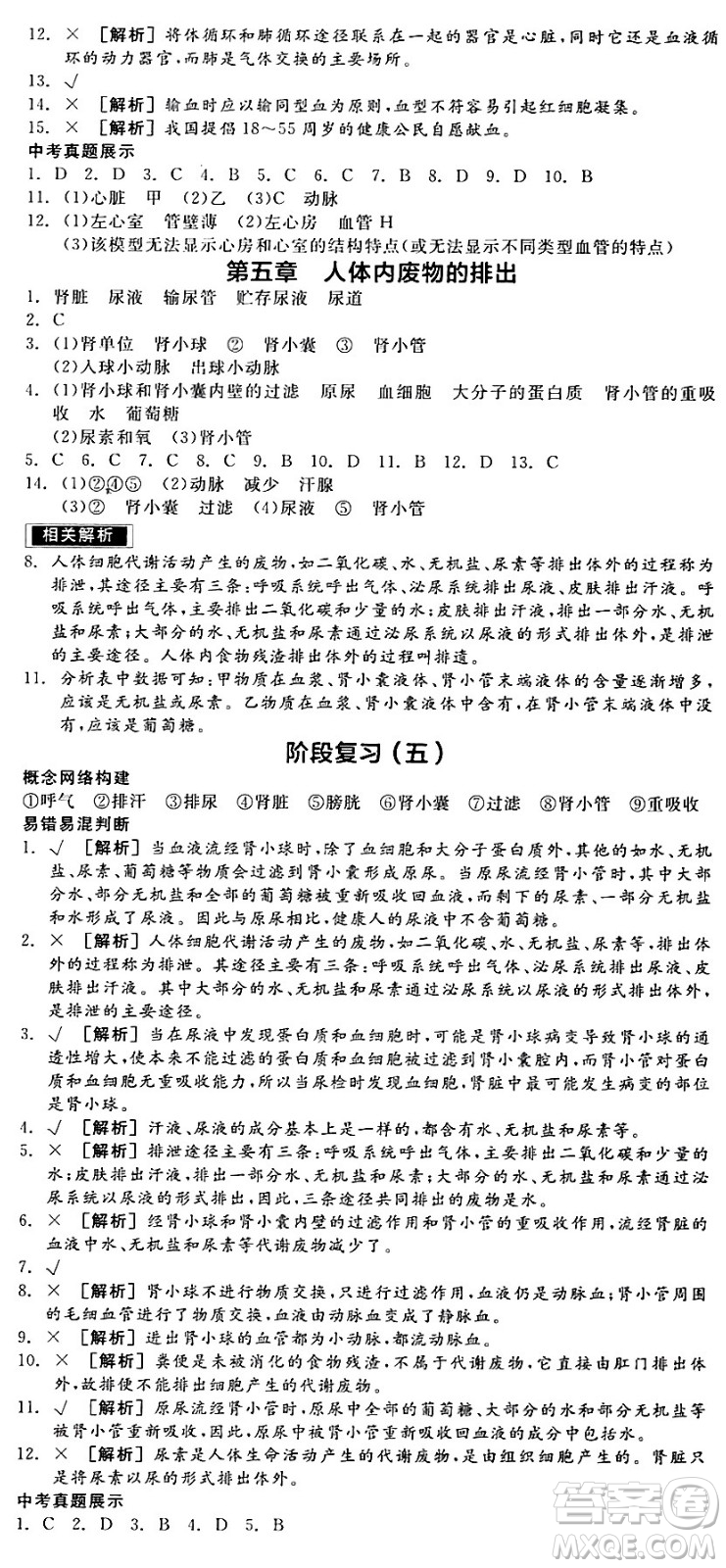 陽光出版社2024年春全品作業(yè)本七年級生物下冊人教版內(nèi)蒙古專版答案