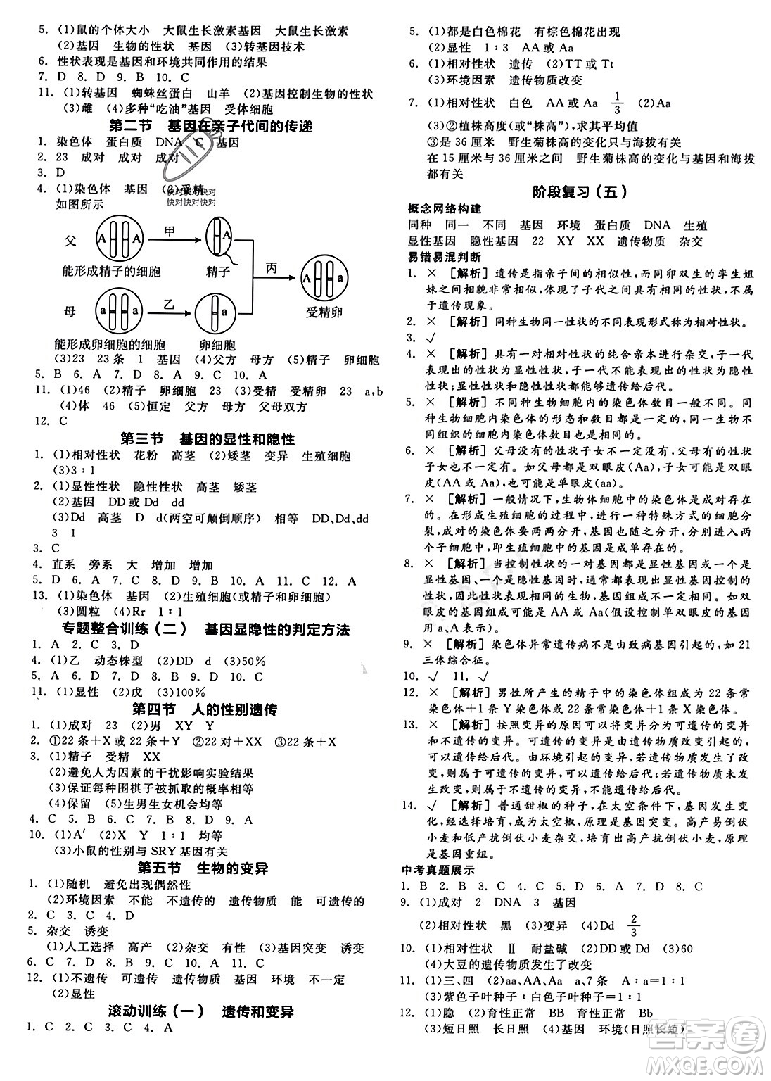 沈陽出版社2024年春全品作業(yè)本八年級生物下冊人教版內(nèi)蒙古專版答案