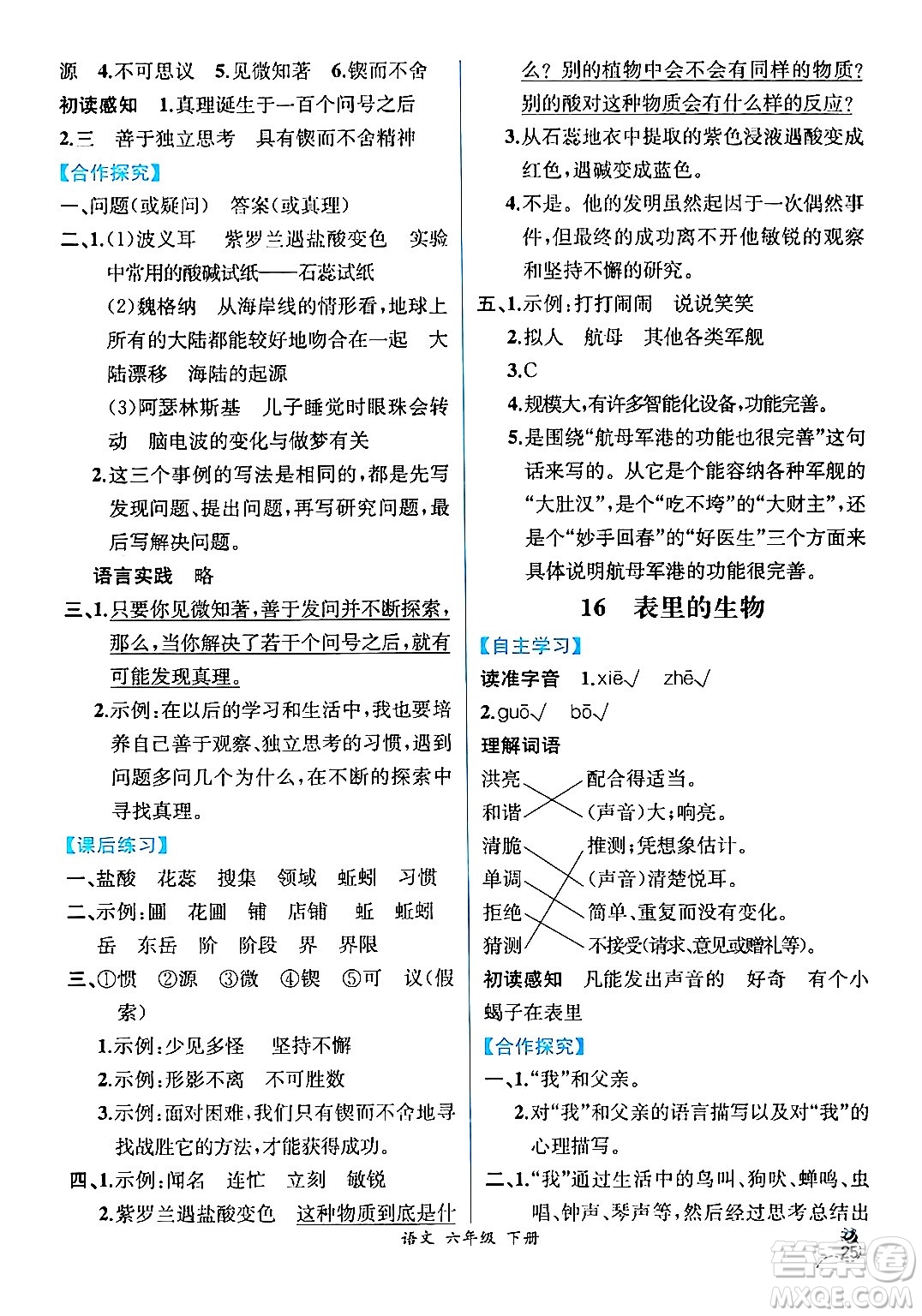 人民教育出版社2024年春人教金學(xué)典同步解析與測評學(xué)考練六年級語文下冊人教版云南專版答案