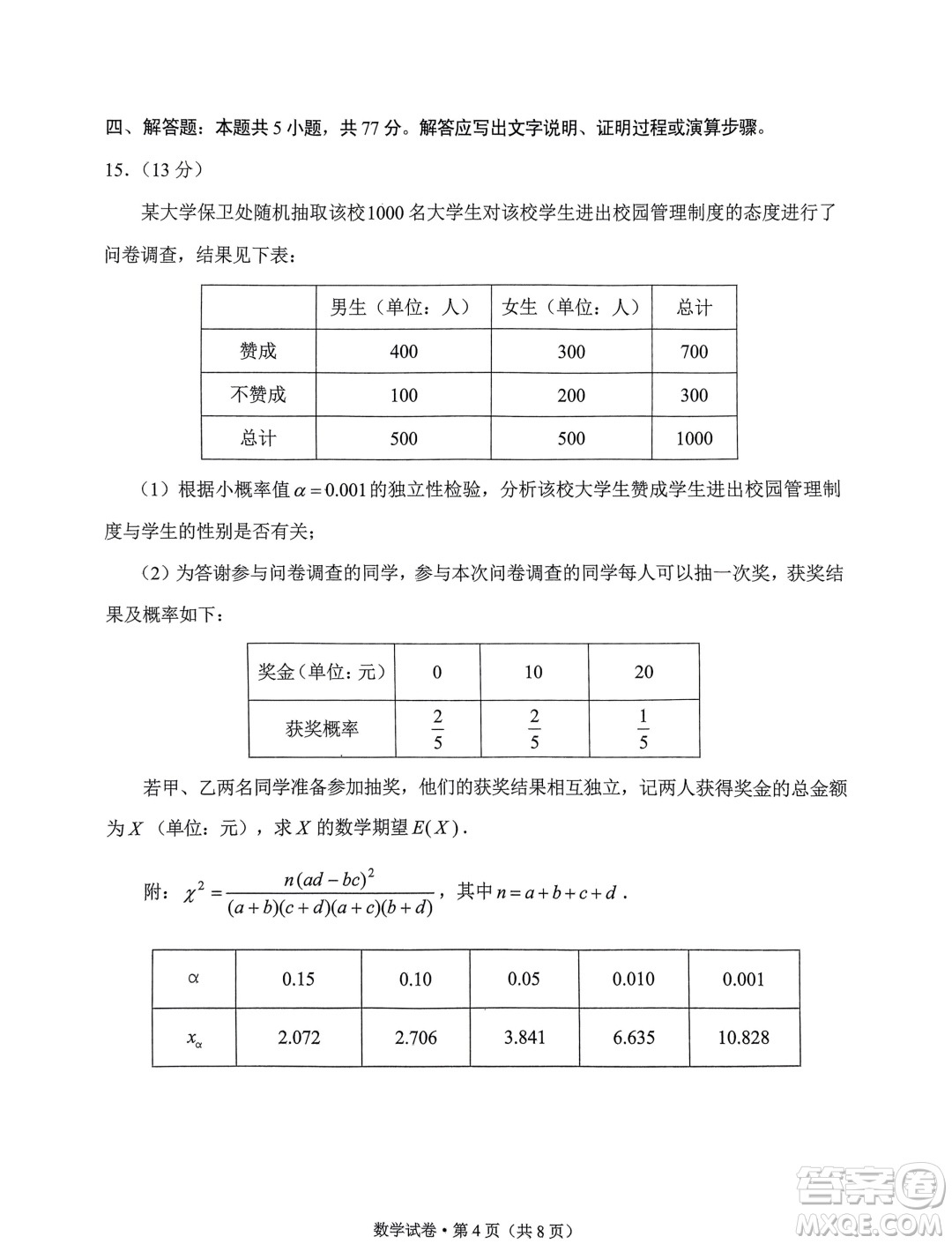 2024年云南省第一次高中畢業(yè)生復(fù)習(xí)統(tǒng)一檢測數(shù)學(xué)試卷答案