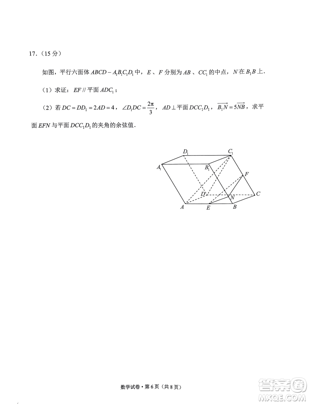 2024年云南省第一次高中畢業(yè)生復(fù)習(xí)統(tǒng)一檢測數(shù)學(xué)試卷答案