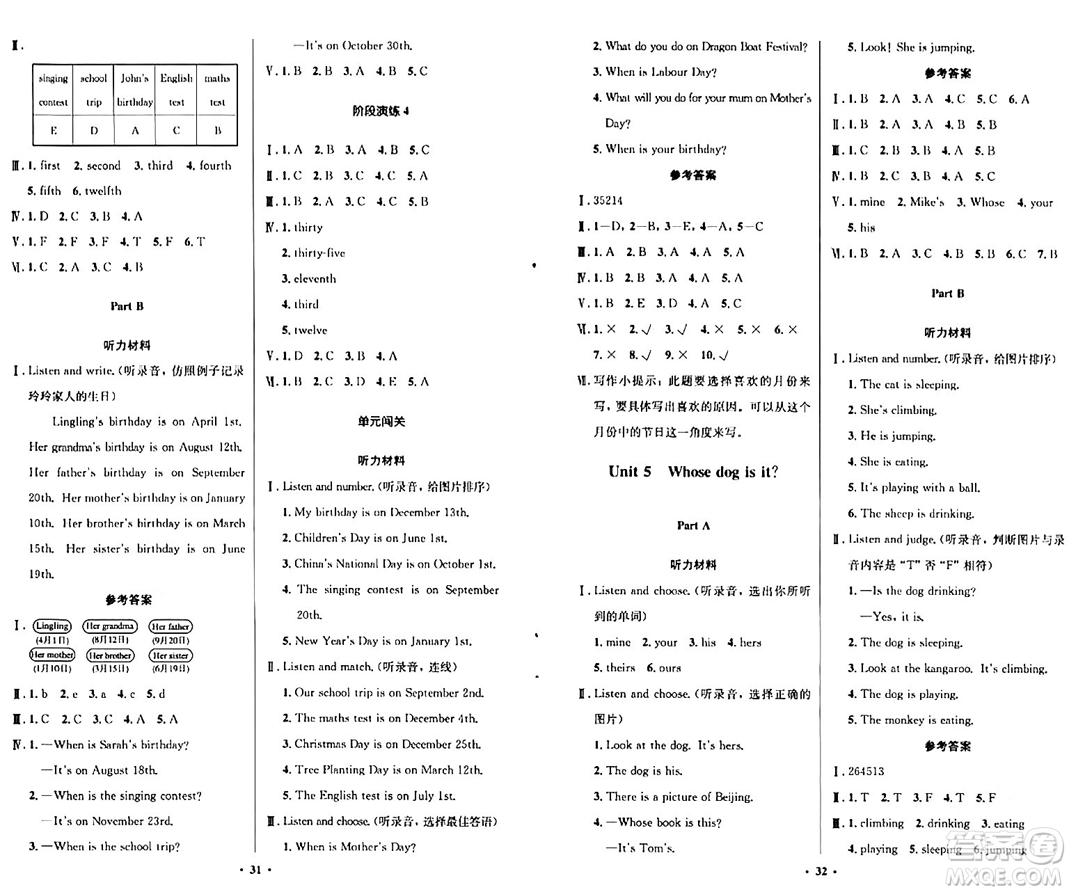 人民教育出版社2024年春小學同步測控優(yōu)化設計五年級英語下冊人教PEP版陜西專版答案