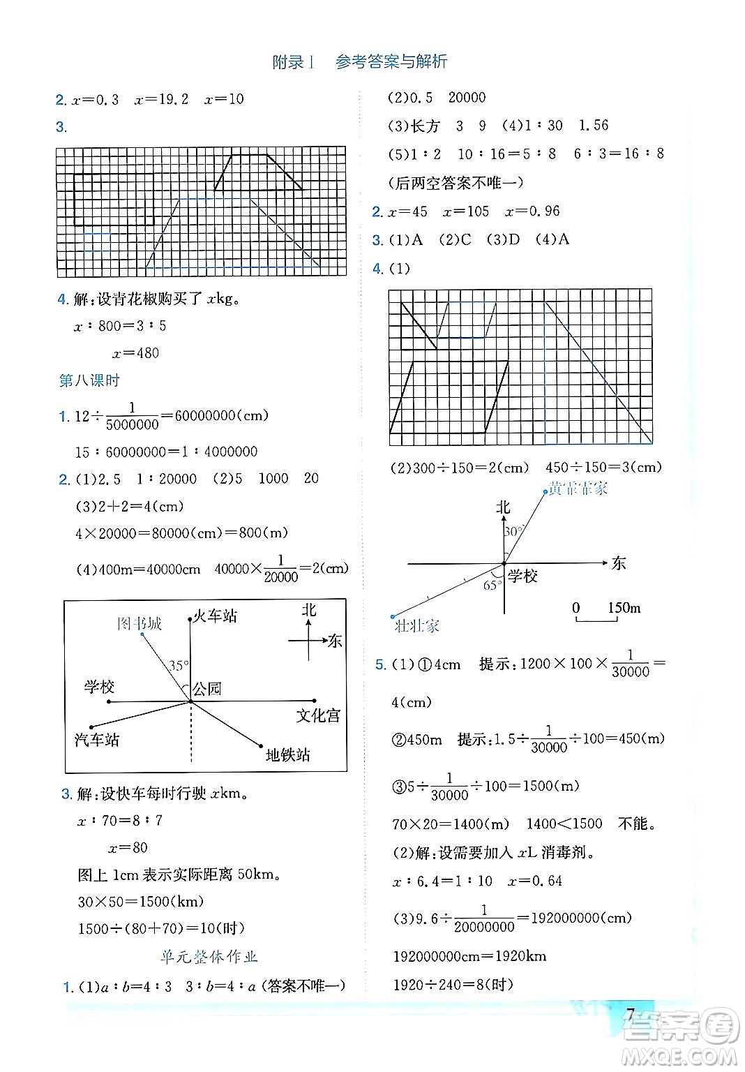 龍門書局2024年春黃岡小狀元作業(yè)本六年級數(shù)學(xué)下冊北師大版廣東專版答案