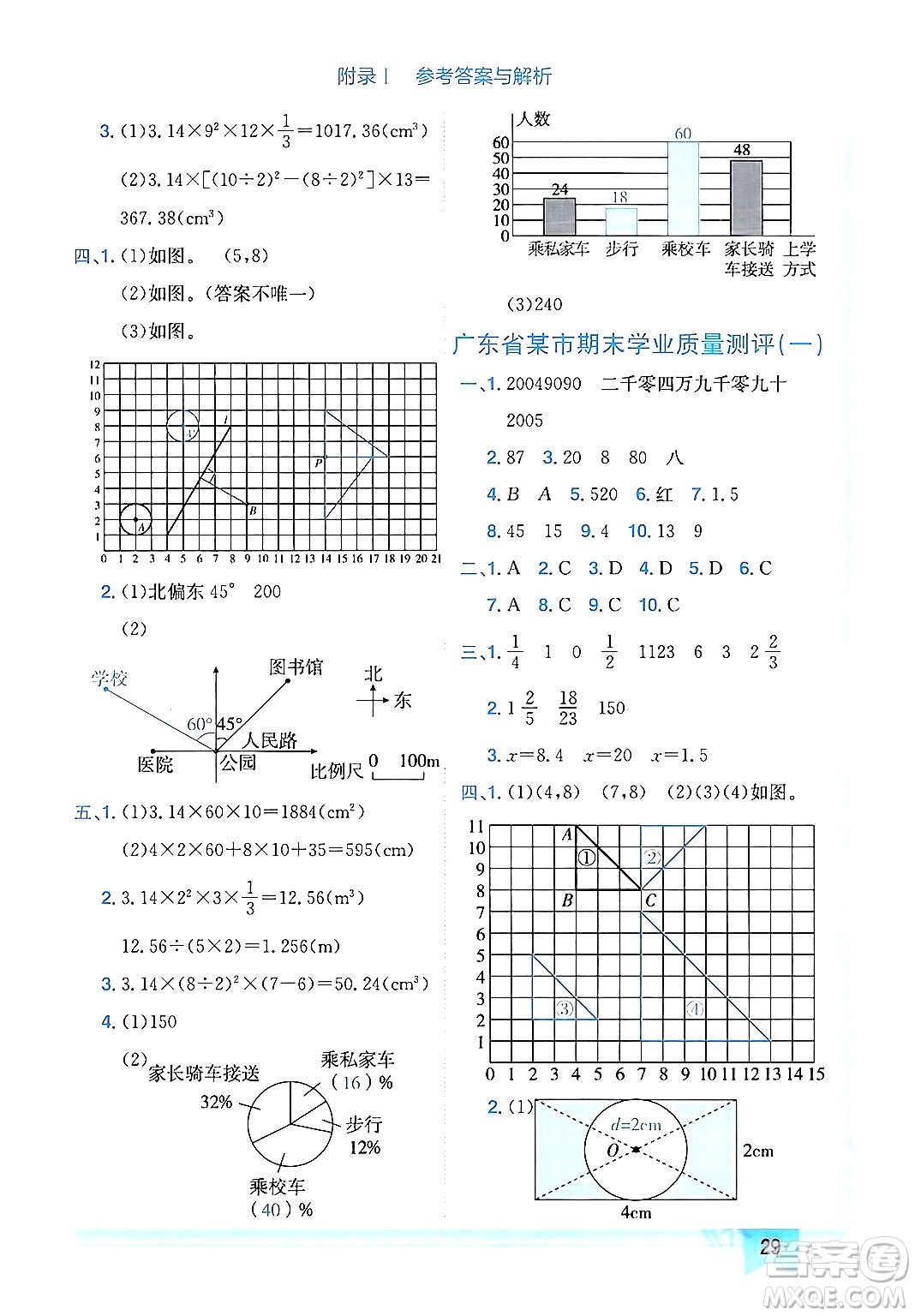 龍門書局2024年春黃岡小狀元作業(yè)本六年級數(shù)學(xué)下冊北師大版廣東專版答案