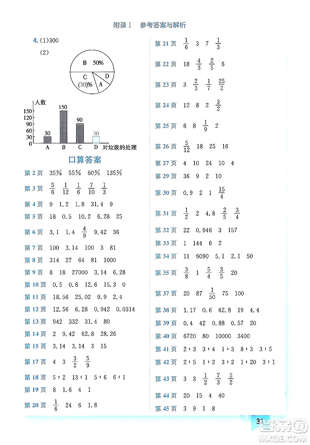 龍門書局2024年春黃岡小狀元作業(yè)本六年級數(shù)學(xué)下冊北師大版廣東專版答案