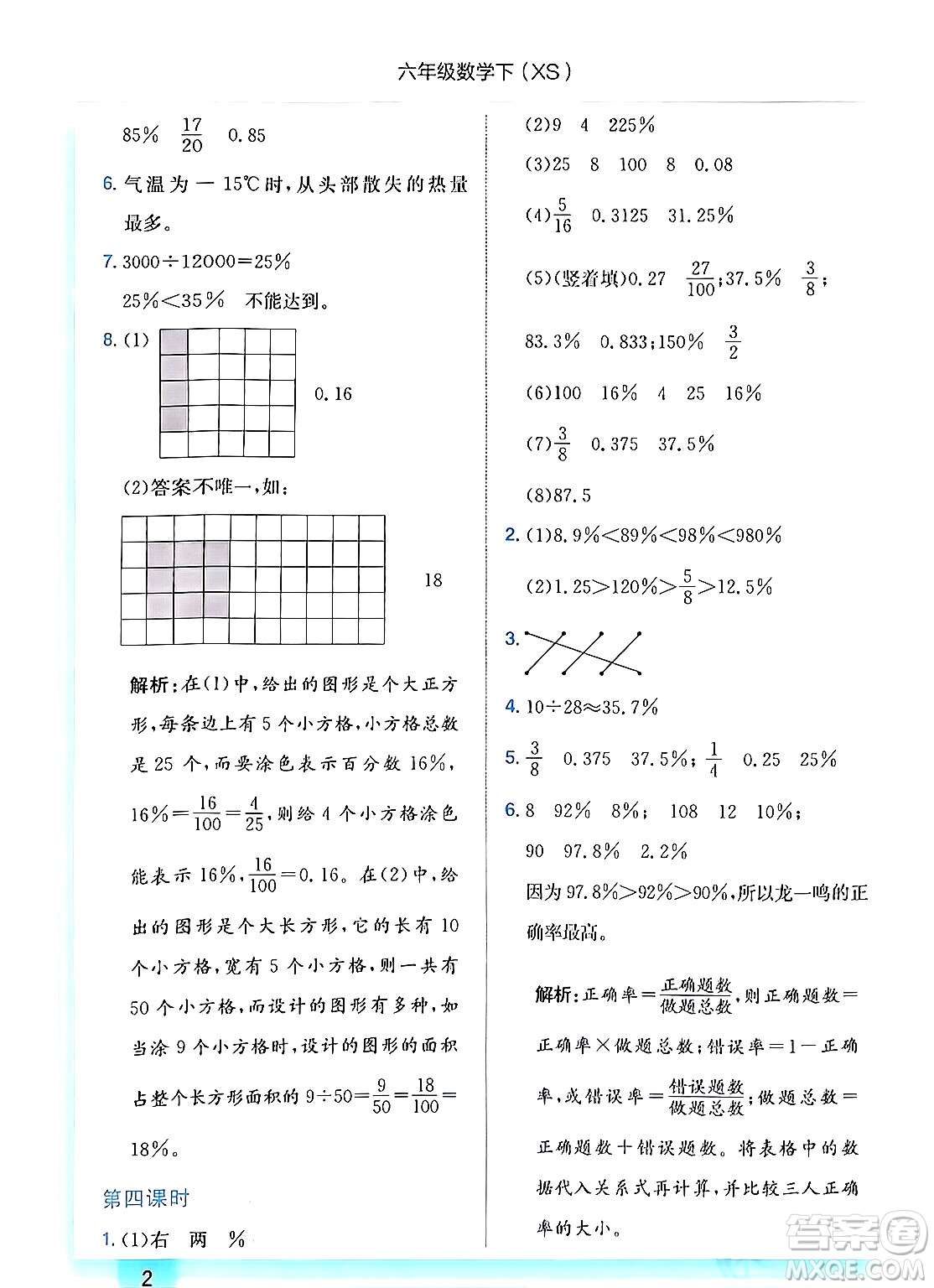 龍門書局2024年春黃岡小狀元作業(yè)本六年級數(shù)學(xué)下冊西師版答案