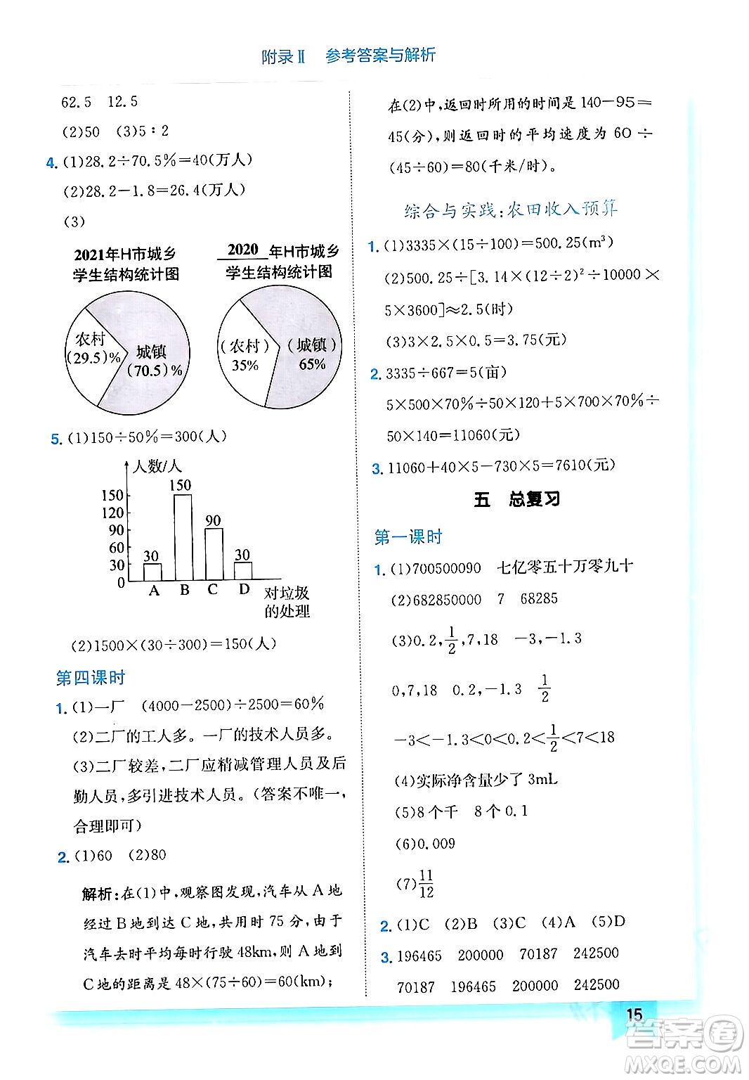 龍門書局2024年春黃岡小狀元作業(yè)本六年級數(shù)學(xué)下冊西師版答案