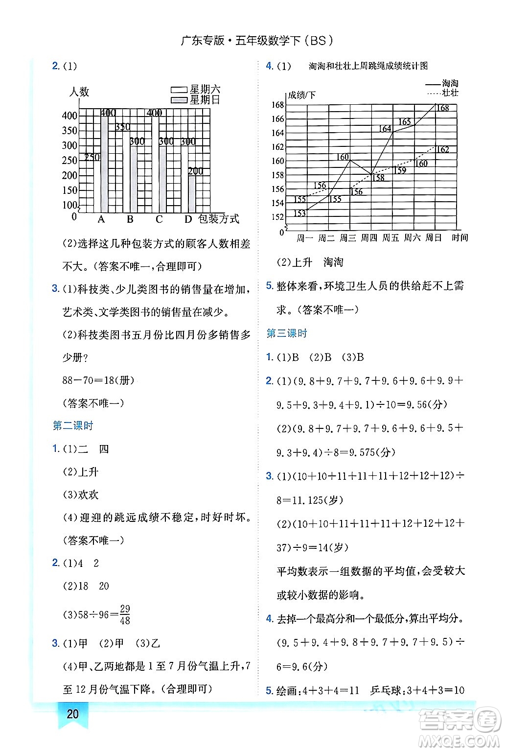 龍門書局2024年春黃岡小狀元作業(yè)本五年級數(shù)學下冊北師大版廣東專版答案