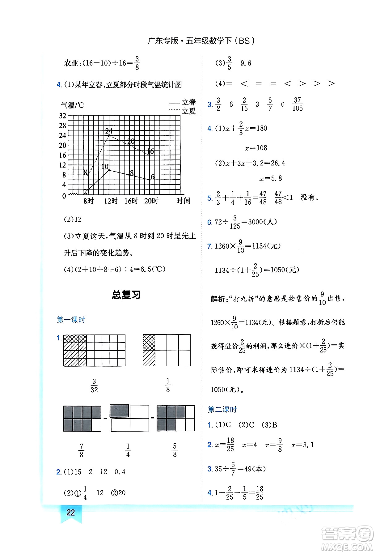 龍門書局2024年春黃岡小狀元作業(yè)本五年級數(shù)學下冊北師大版廣東專版答案