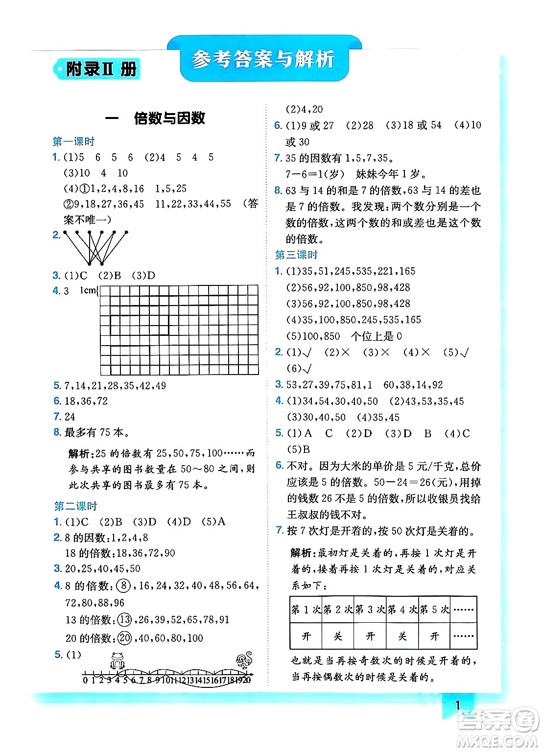 龍門書局2024年春黃岡小狀元作業(yè)本五年級數(shù)學下冊西師版答案