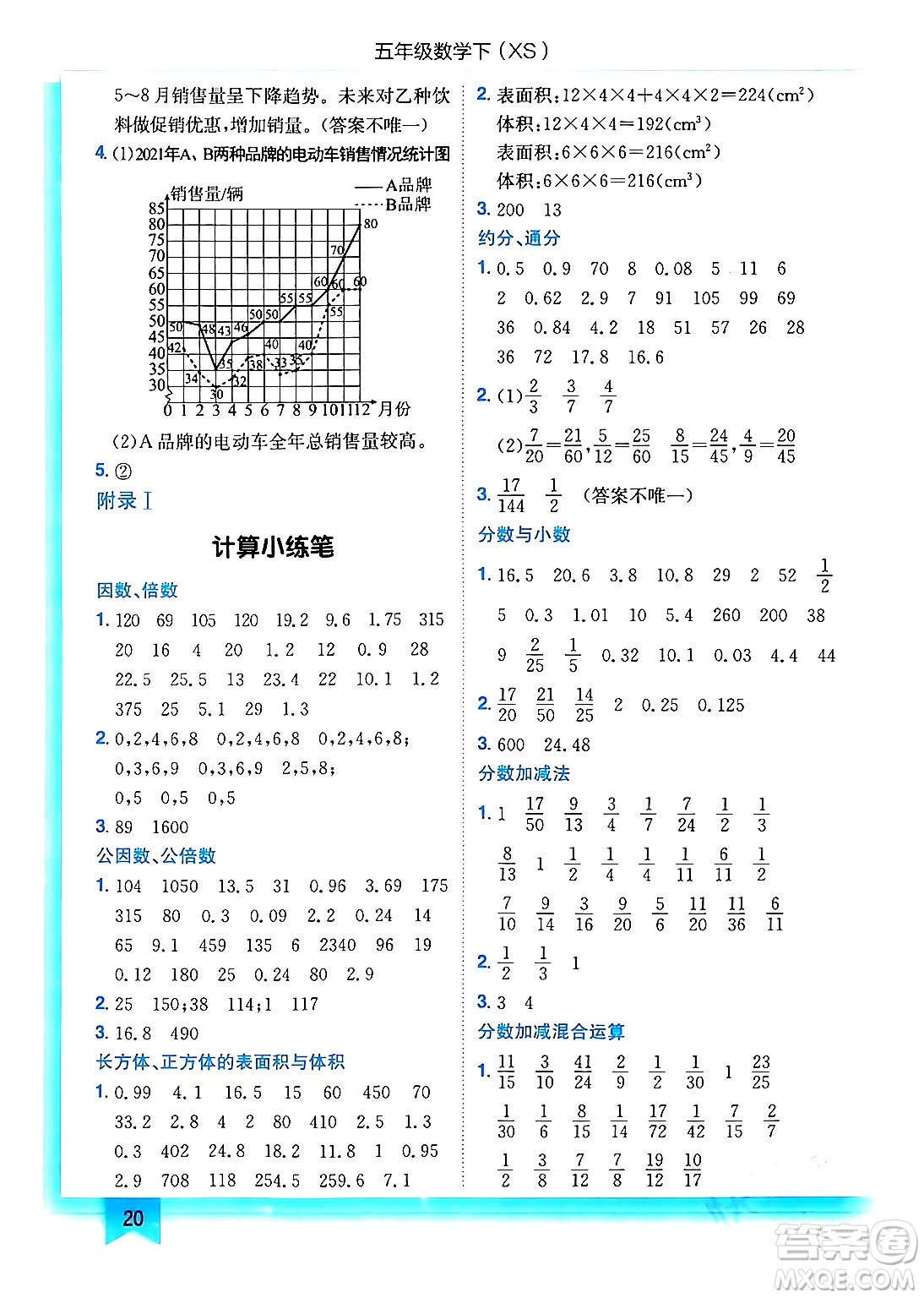 龍門書局2024年春黃岡小狀元作業(yè)本五年級數(shù)學下冊西師版答案