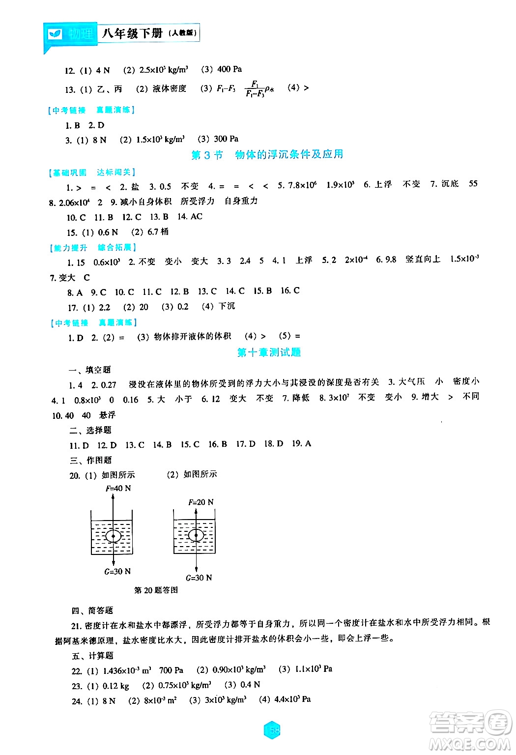 遼海出版社2024年春新課程物理能力培養(yǎng)八年級(jí)物理下冊(cè)人教版答案