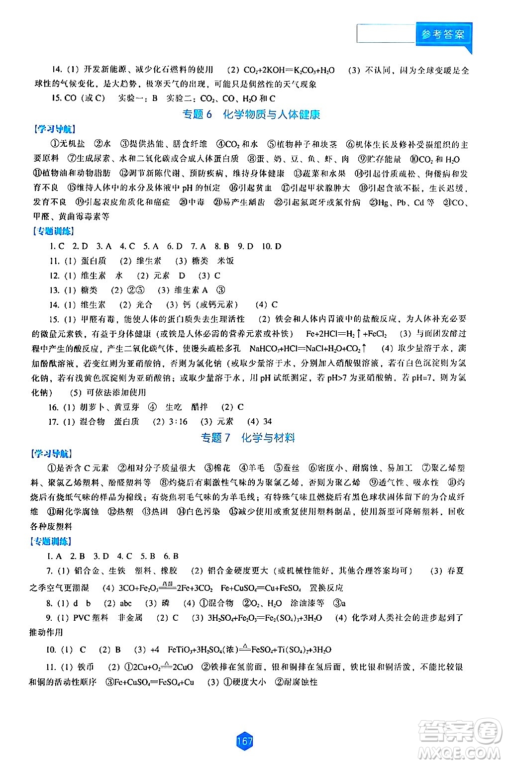 遼海出版社2024年春新課程化學能力培養(yǎng)九年級化學下冊人教版答案