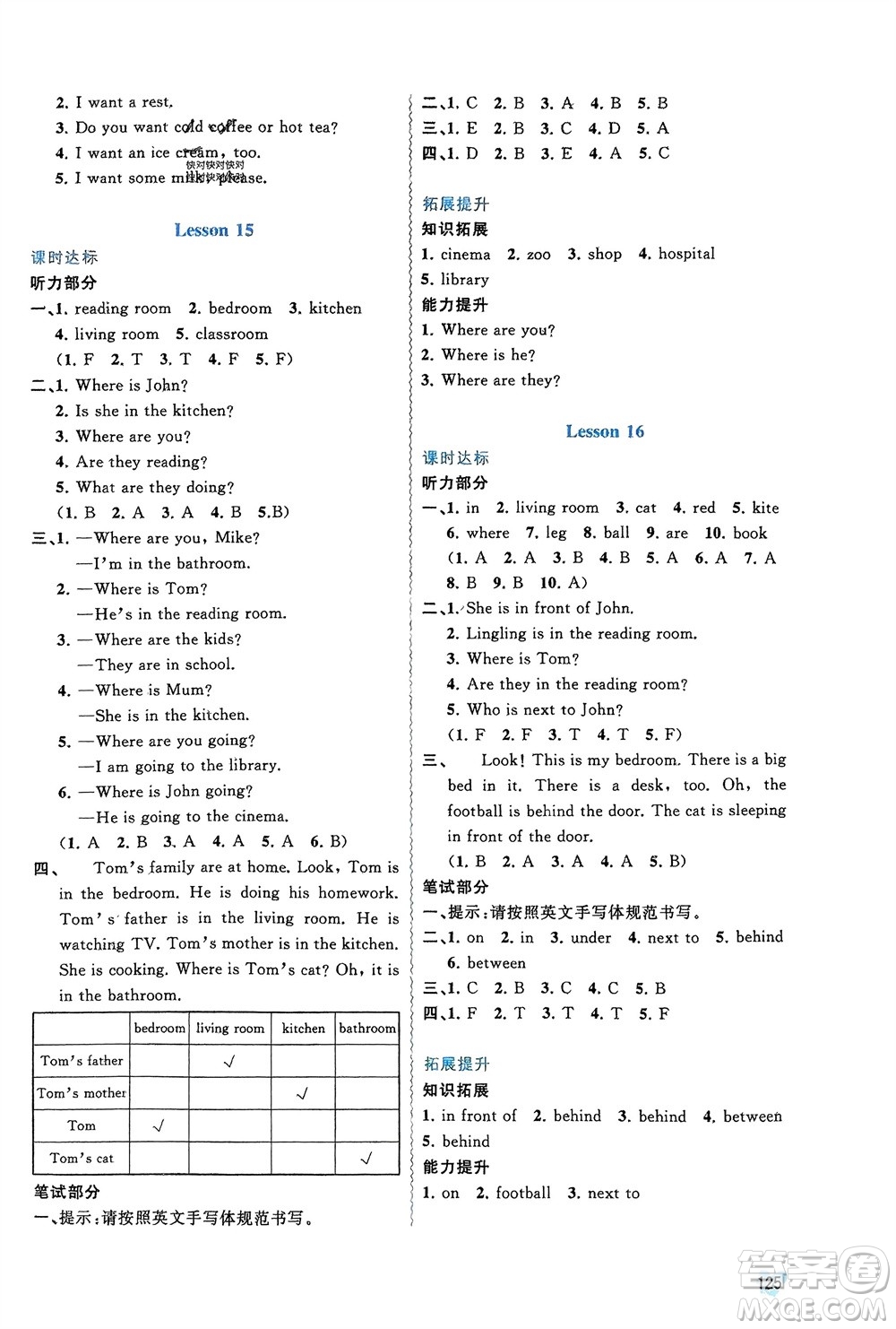 廣西師范大學(xué)出版社2024年春新課程學(xué)習(xí)與測評同步學(xué)習(xí)四年級英語下冊接力版參考答案