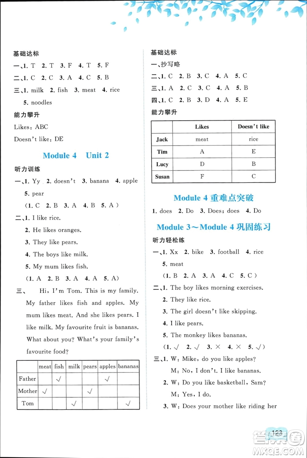 廣西師范大學(xué)出版社2024年春新課程學(xué)習(xí)與測評同步學(xué)習(xí)三年級英語下冊外研版參考答案